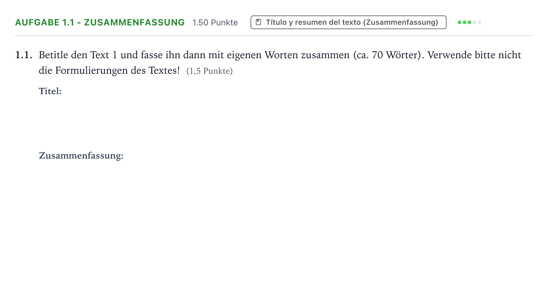 Enunciado: Ejercicio 1.1 - Zusammenfassung · Alemán PAU Galicia Ordinaria (2ª lengua extranjera) 2023
