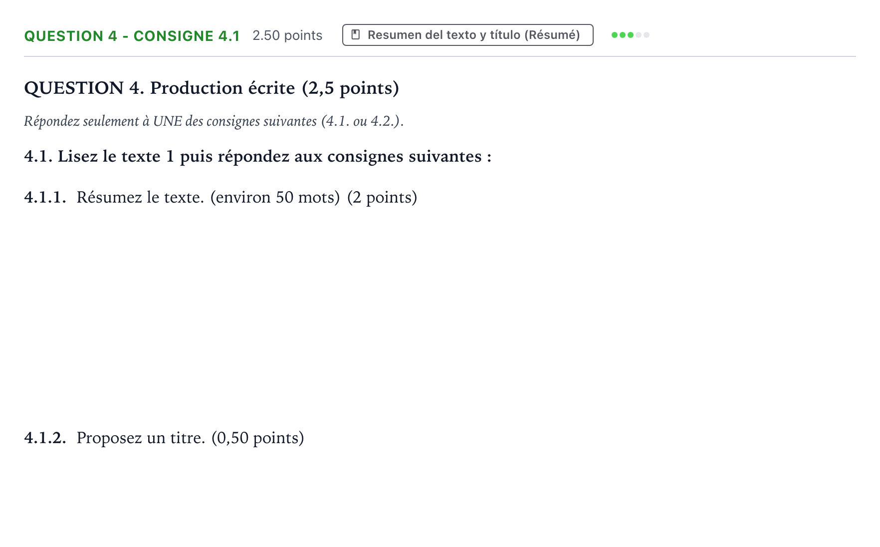 Enunciado: QUESTION 4 - Consigne 4.1 · Francés PAU Galicia Ordinaria (2ª lengua extranjera) 2023