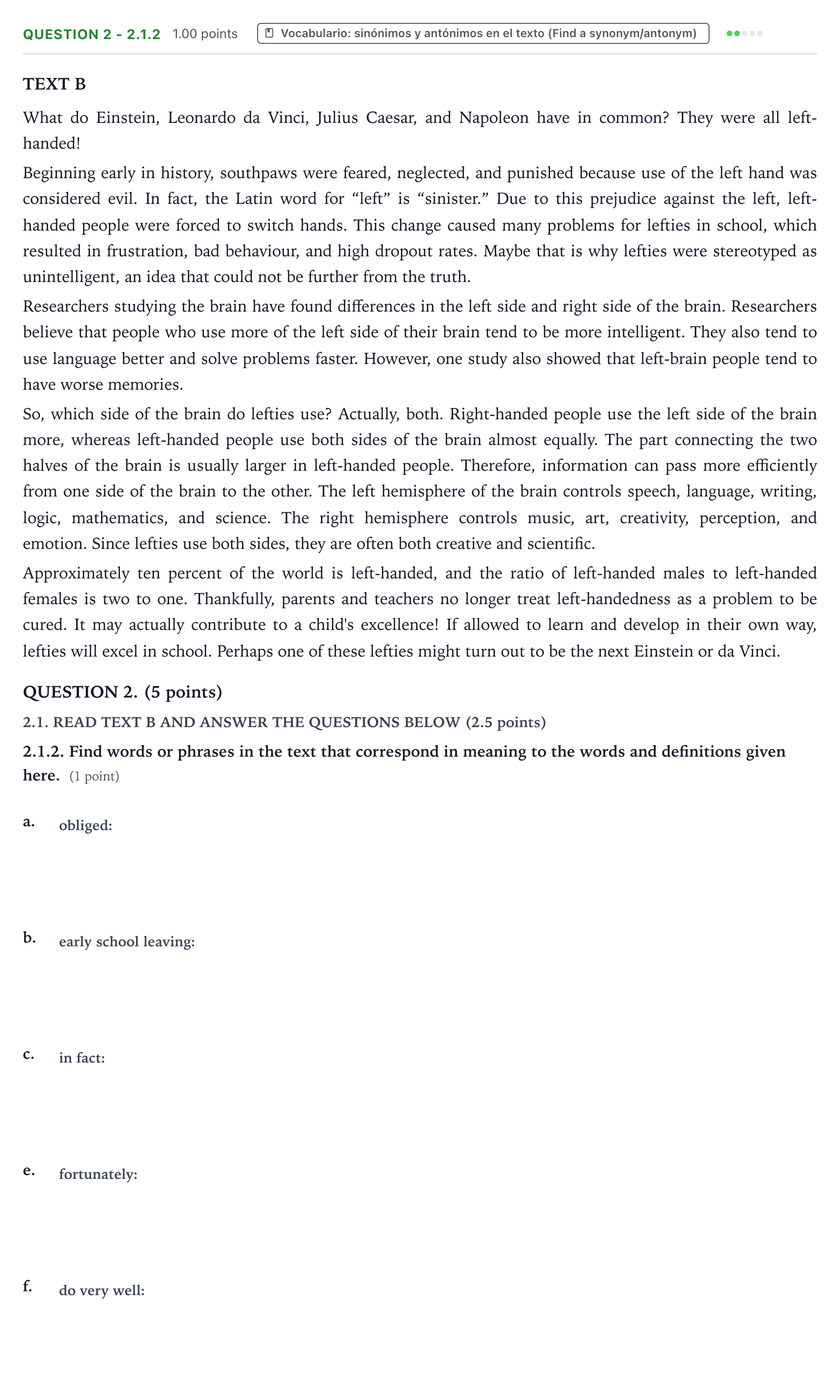 Enunciado: Question 2 - 2.1.2 · Inglés PAU Galicia Ordinaria (2ª lengua extranjera) 2023