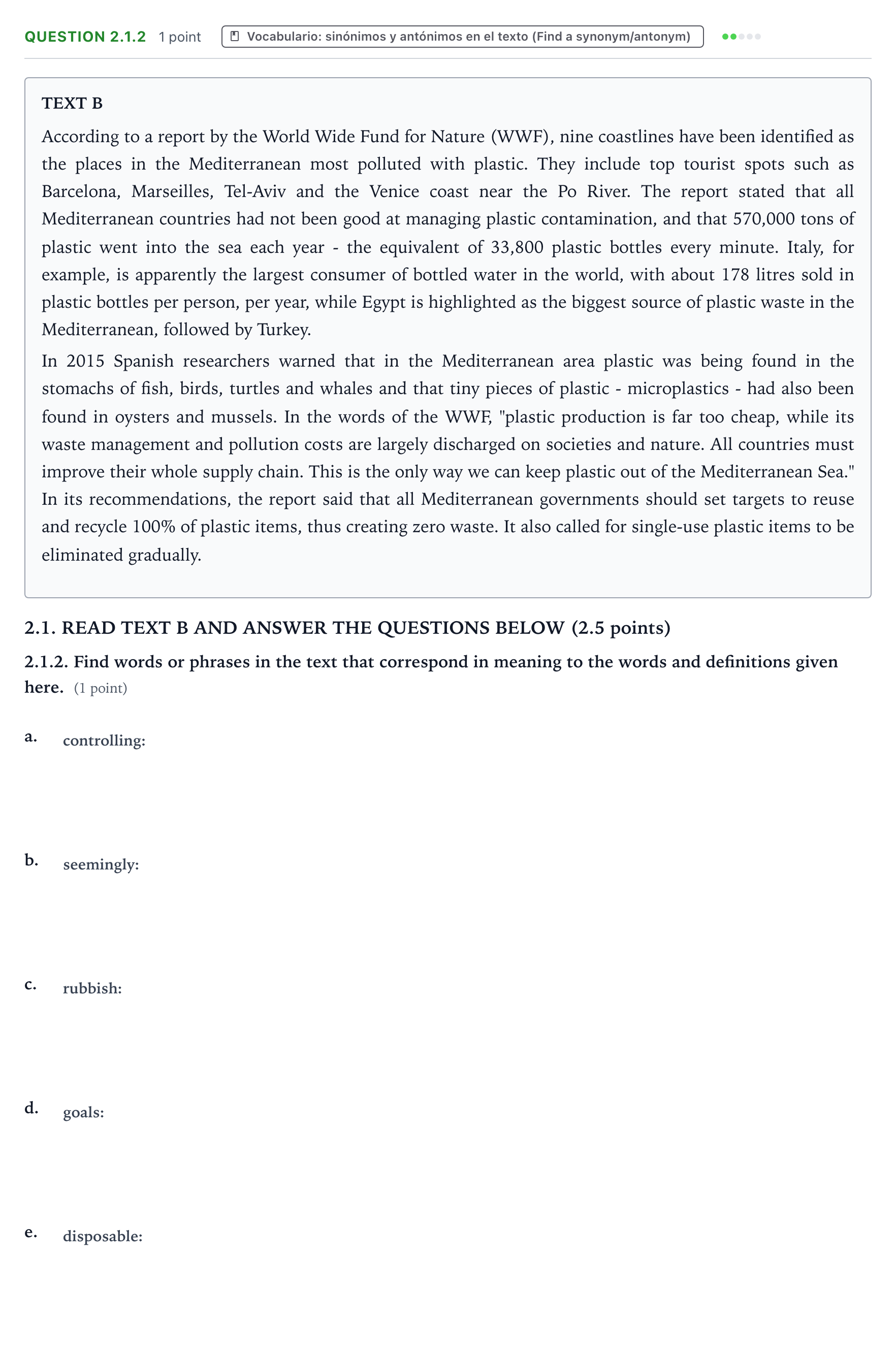Enunciado: Question 2.1.2 · Inglés PAU Galicia Extraordinaria (2ª lengua extranjera) 2023