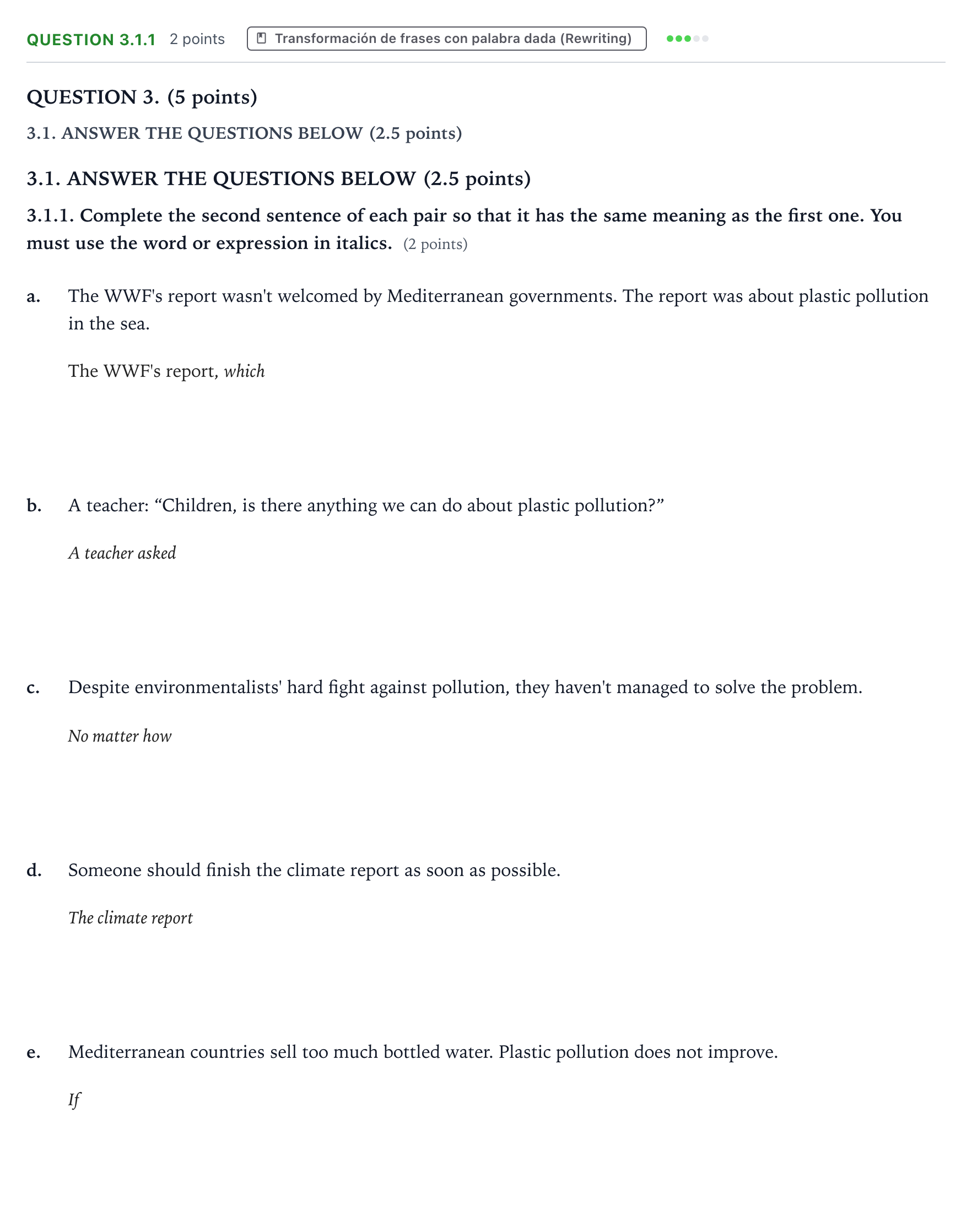 Enunciado: Question 3.1.1 · Inglés PAU Galicia Extraordinaria (2ª lengua extranjera) 2023
