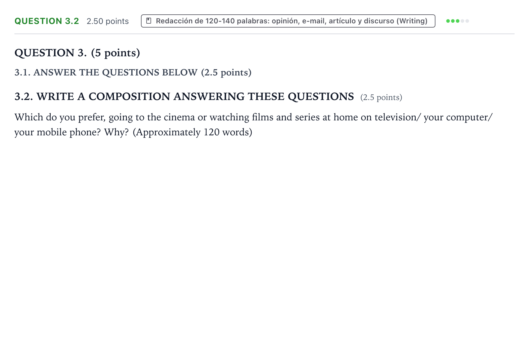 Enunciado: Question 3.2 · Inglés PAU Galicia Extraordinaria (2ª lengua extranjera) 2023