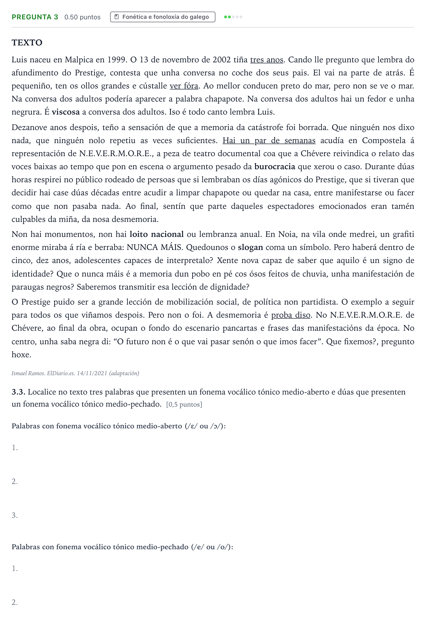 Enunciado: Pregunta 3 - Fonética · Lingua Galega e Literatura II PAU Galicia Ordinaria 2022