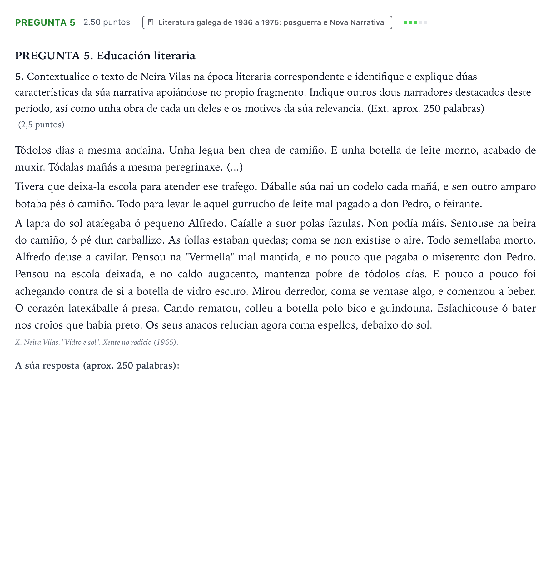 Enunciado: Pregunta 5 · Lingua Galega e Literatura II PAU Galicia Ordinaria 2022