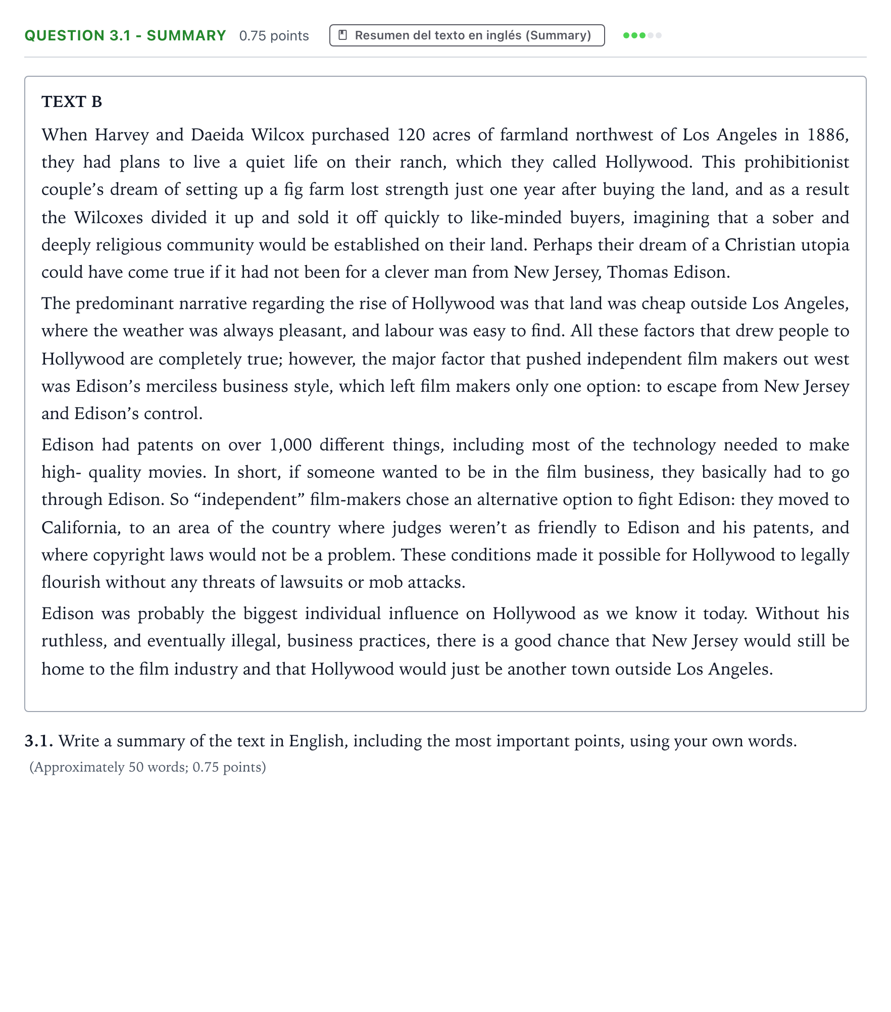 Enunciado: Question 3.1 - Summary · Inglés PAU Galicia Ordinaria 2022