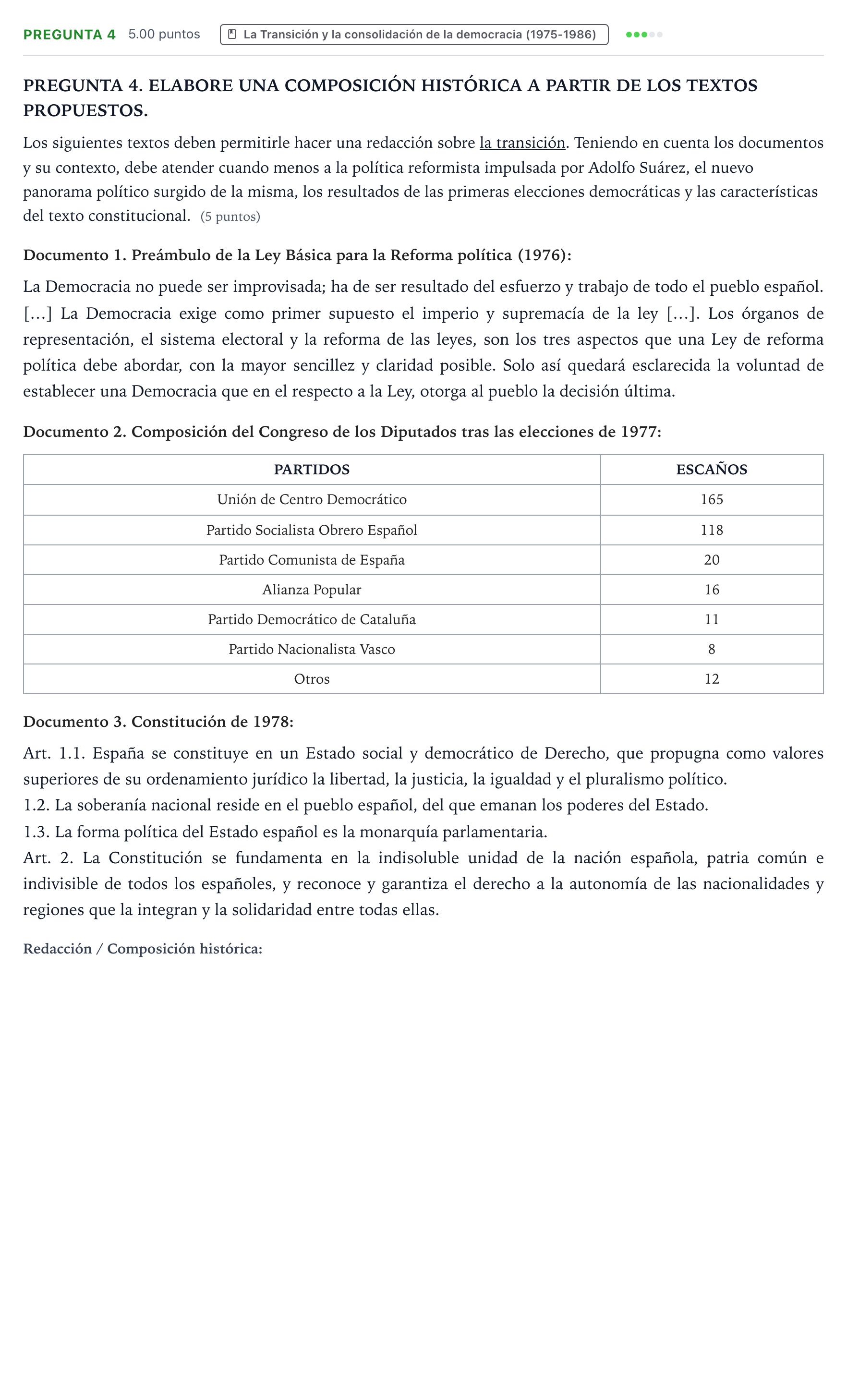 Enunciado: Pregunta 4 · Historia de España PAU Galicia Ordinaria 2022