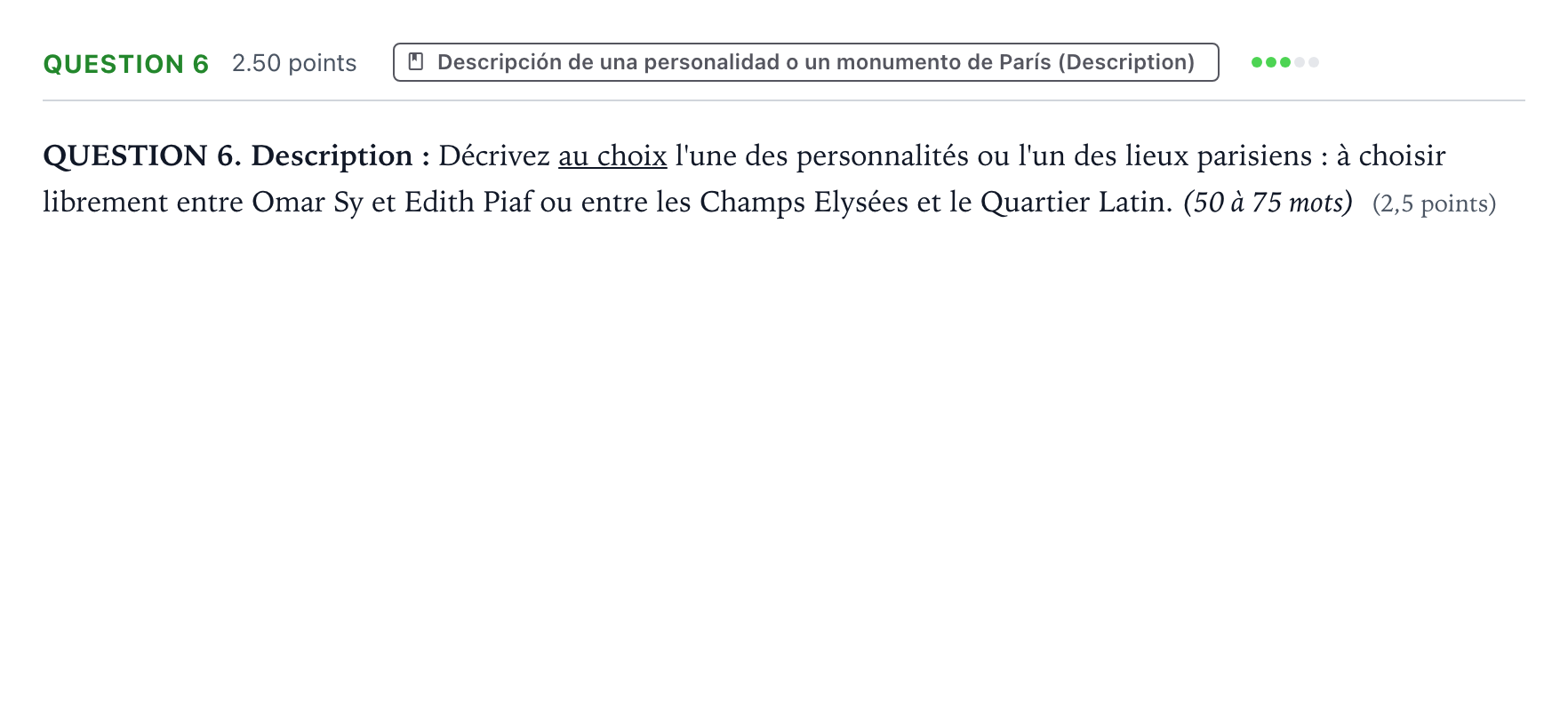 Enunciado: Question 6 · Francés PAU Galicia Ordinaria 2022