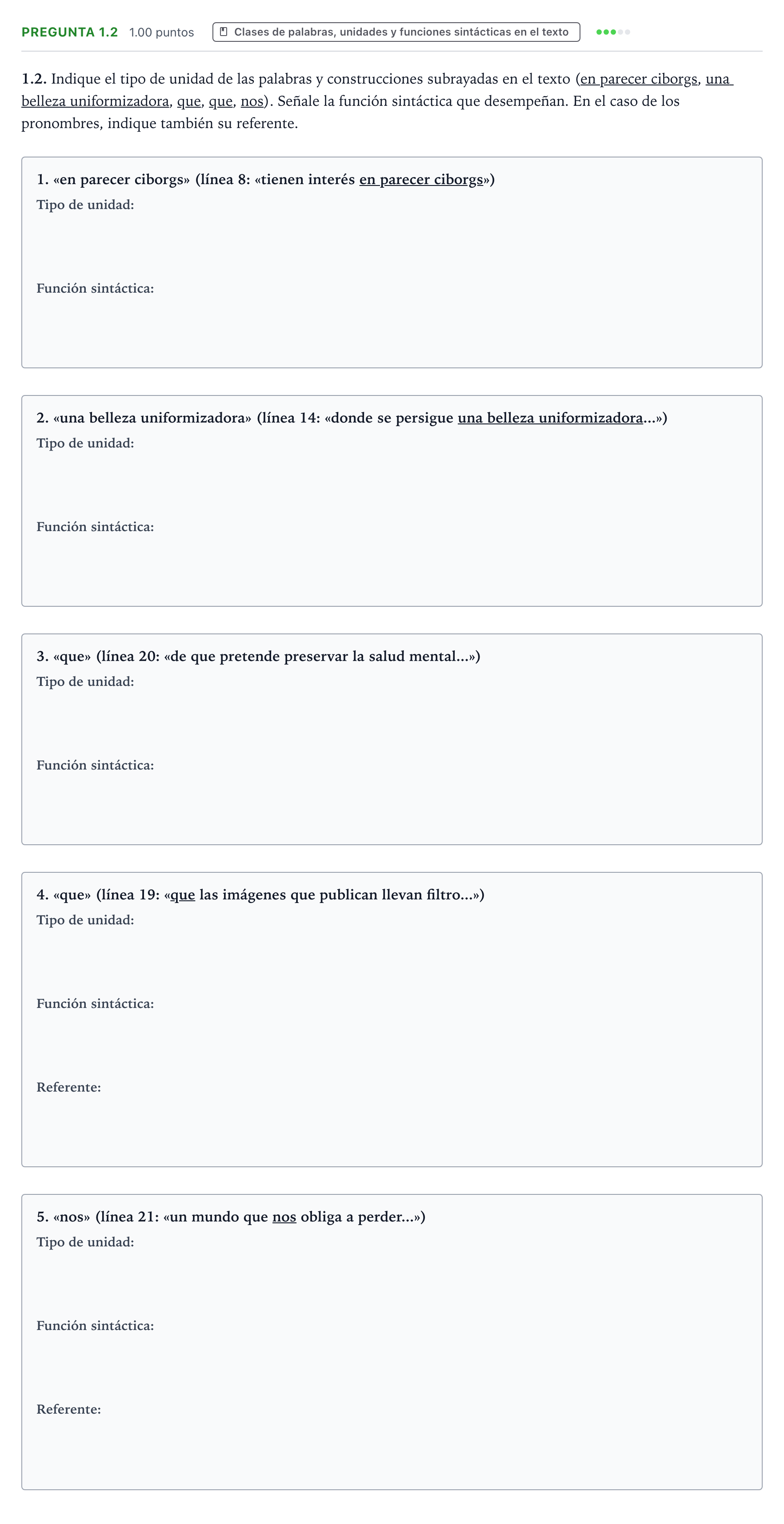 Enunciado: Pregunta 1.2 · Lengua Castellana y Literatura II PAU Galicia Ordinaria 2022