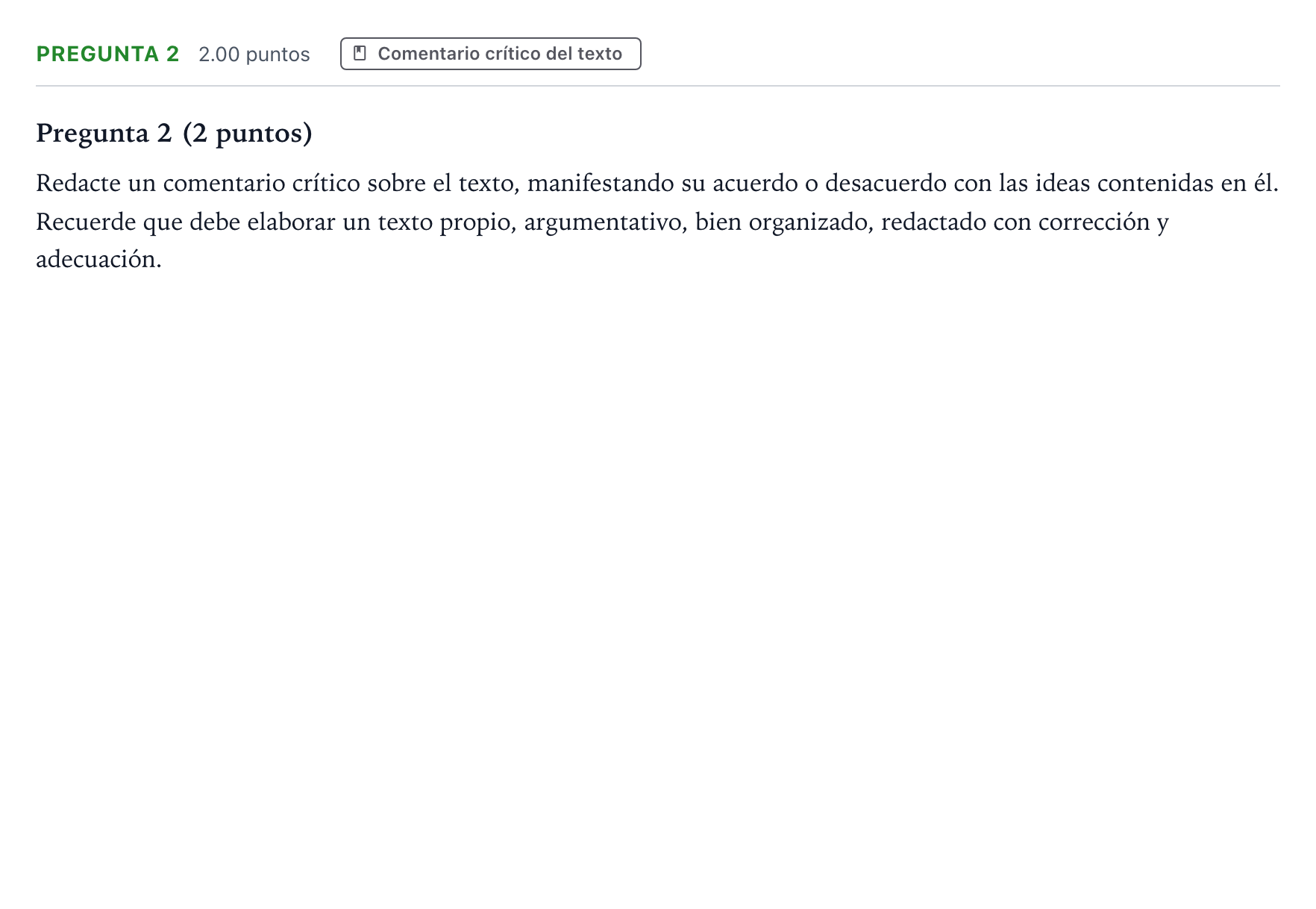 Enunciado: Pregunta 2 · Lengua Castellana y Literatura II PAU Galicia Ordinaria 2022