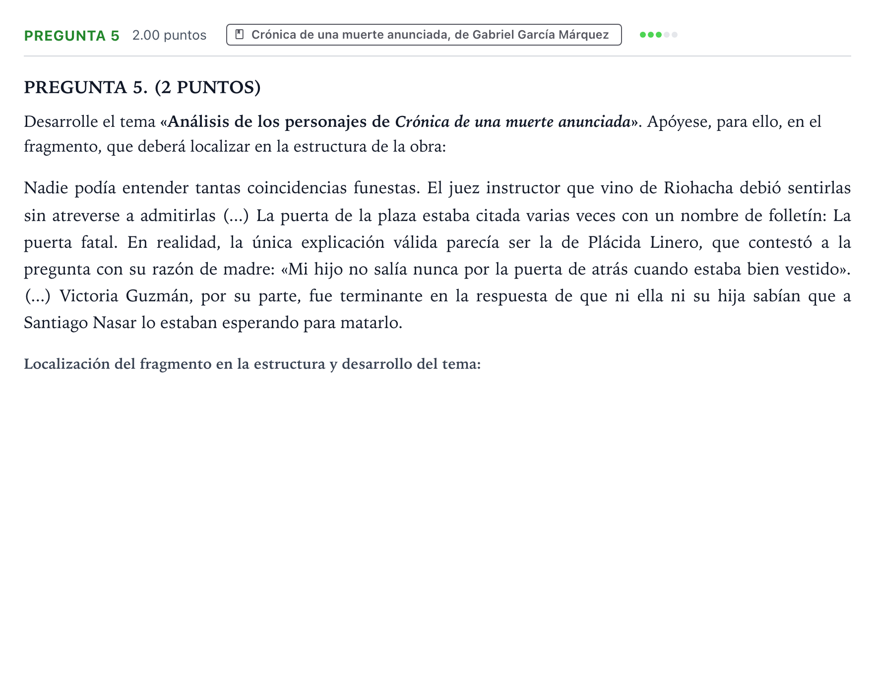 Enunciado: Pregunta 5 · Lengua Castellana y Literatura II PAU Galicia Ordinaria 2022