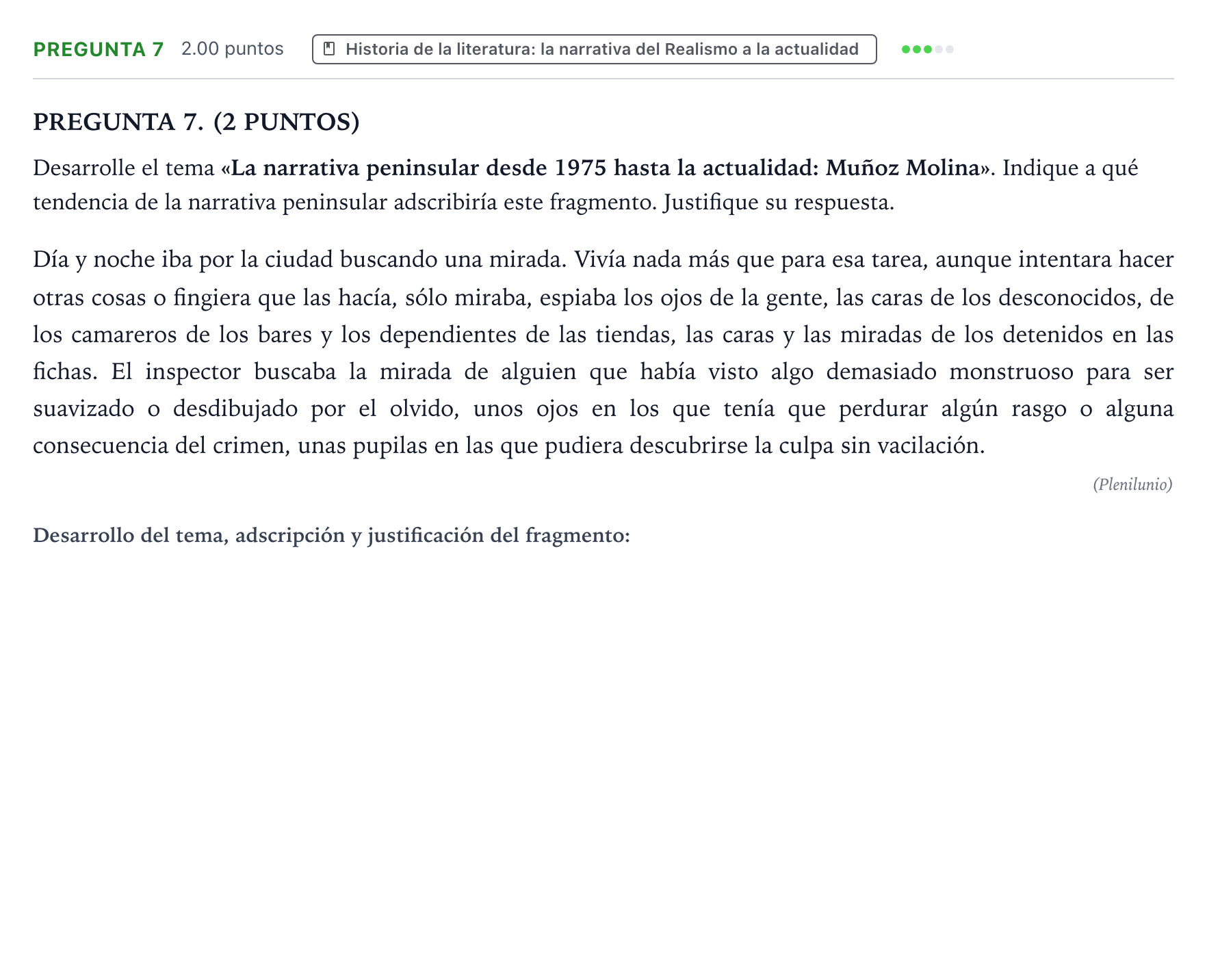 Enunciado: Pregunta 7 · Lengua Castellana y Literatura II PAU Galicia Ordinaria 2022