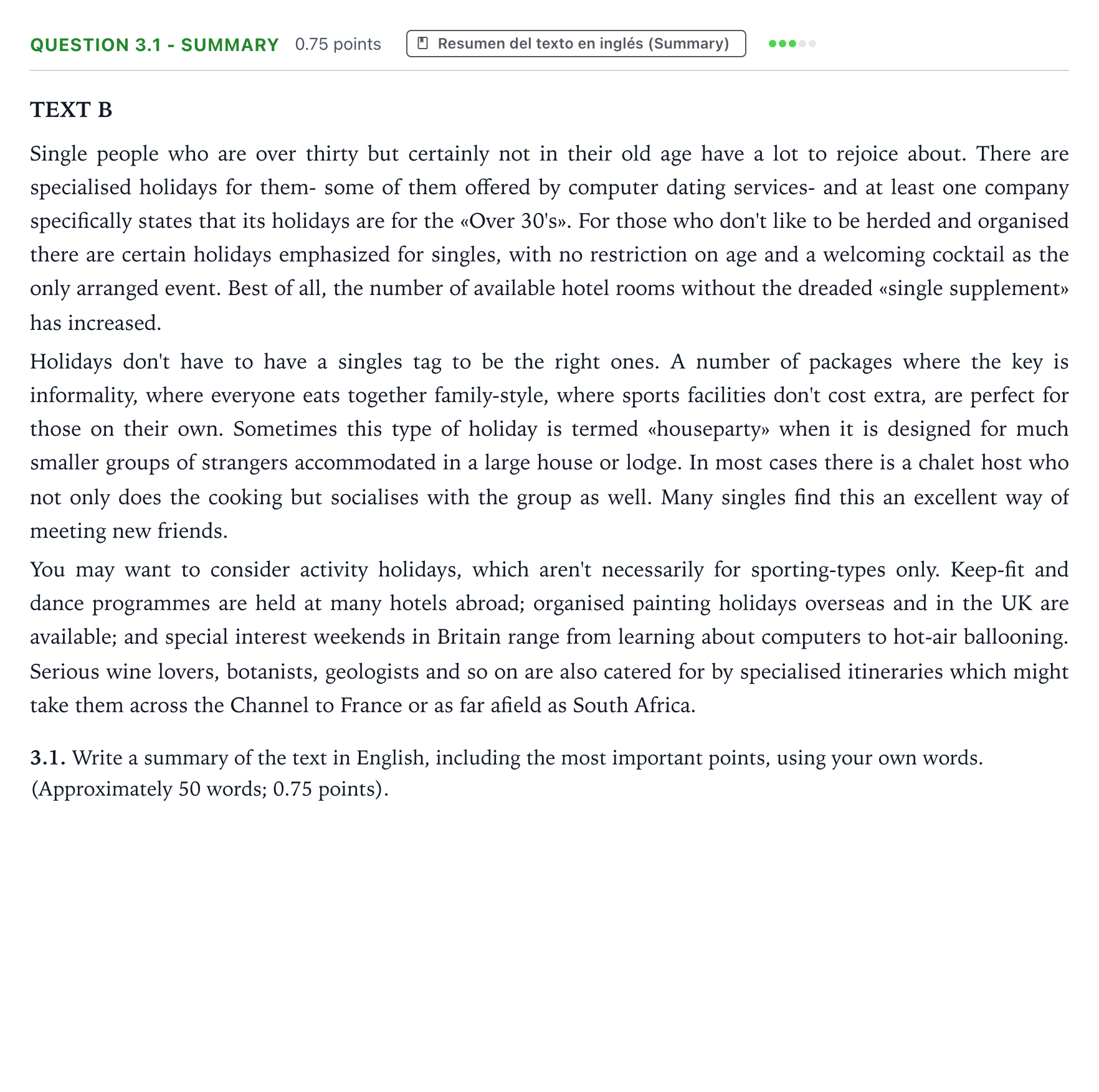 Enunciado: Question 3.1 - Summary · Inglés PAU Galicia Extraordinaria 2022