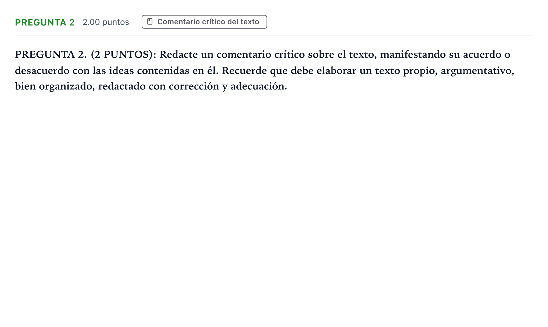 Enunciado: Pregunta 2 · Lengua Castellana y Literatura II PAU Galicia Extraordinaria 2022