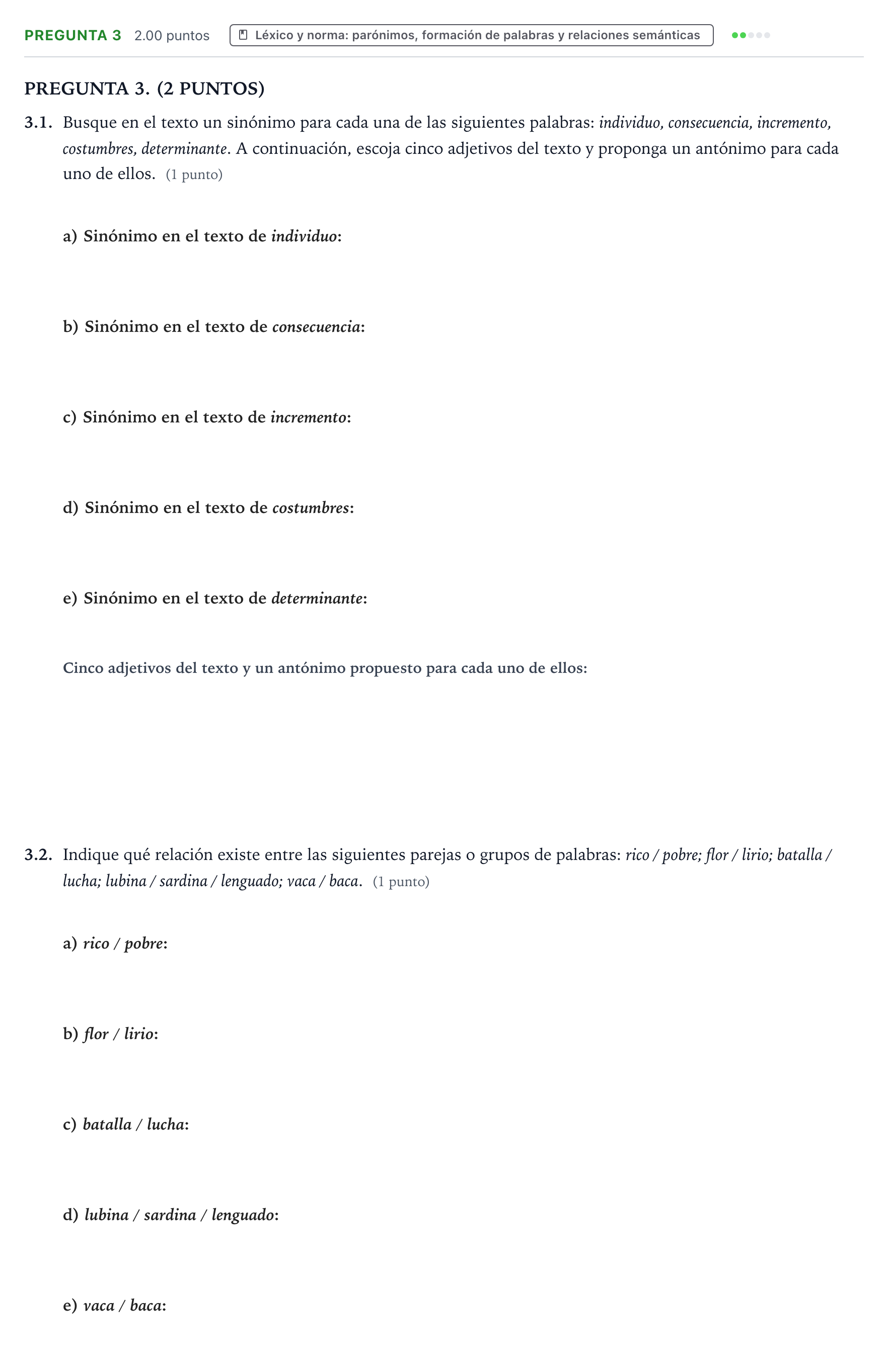 Enunciado: Pregunta 3 · Lengua Castellana y Literatura II PAU Galicia Extraordinaria 2022