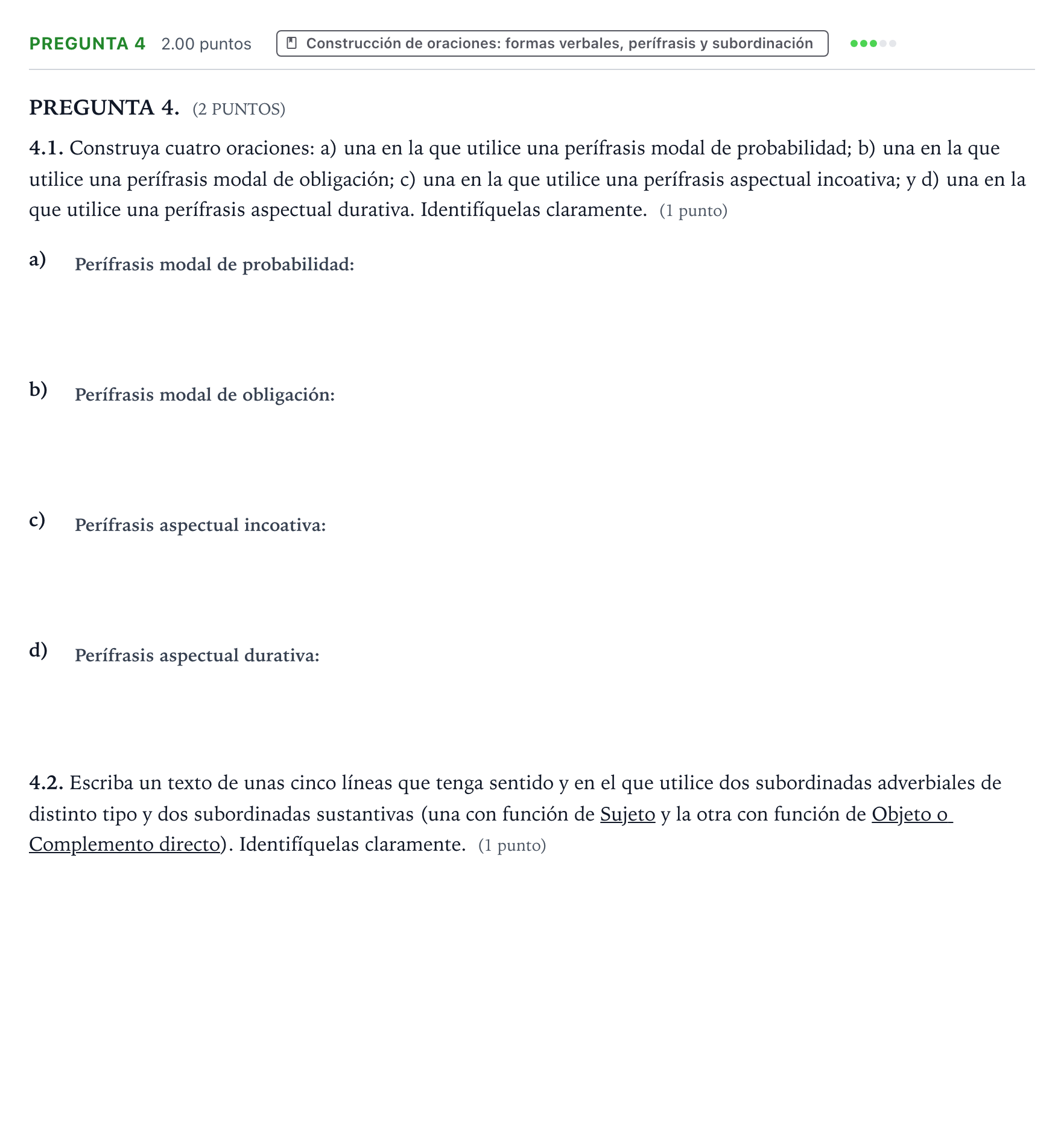 Enunciado: Pregunta 4 · Lengua Castellana y Literatura II PAU Galicia Extraordinaria 2022