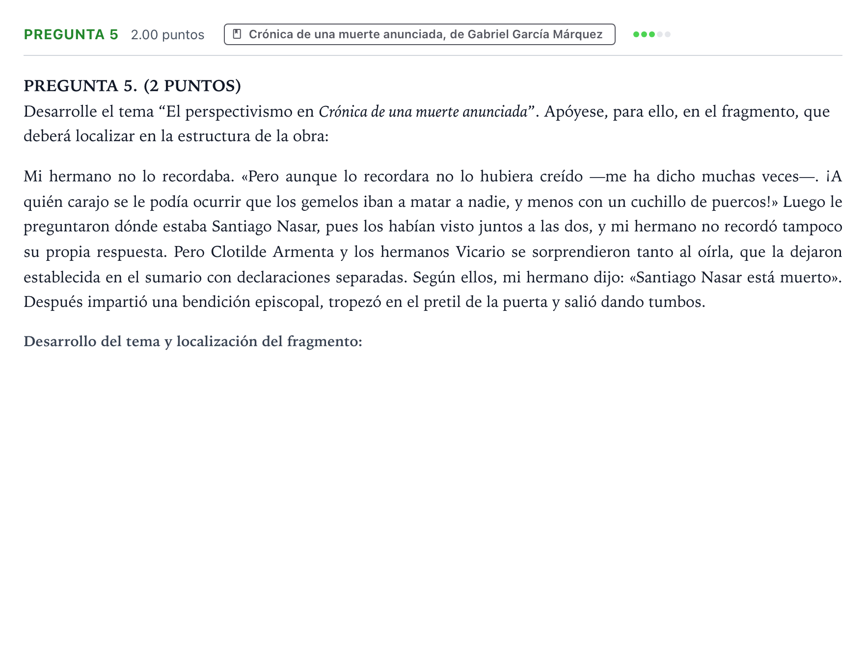 Enunciado: Pregunta 5 · Lengua Castellana y Literatura II PAU Galicia Extraordinaria 2022