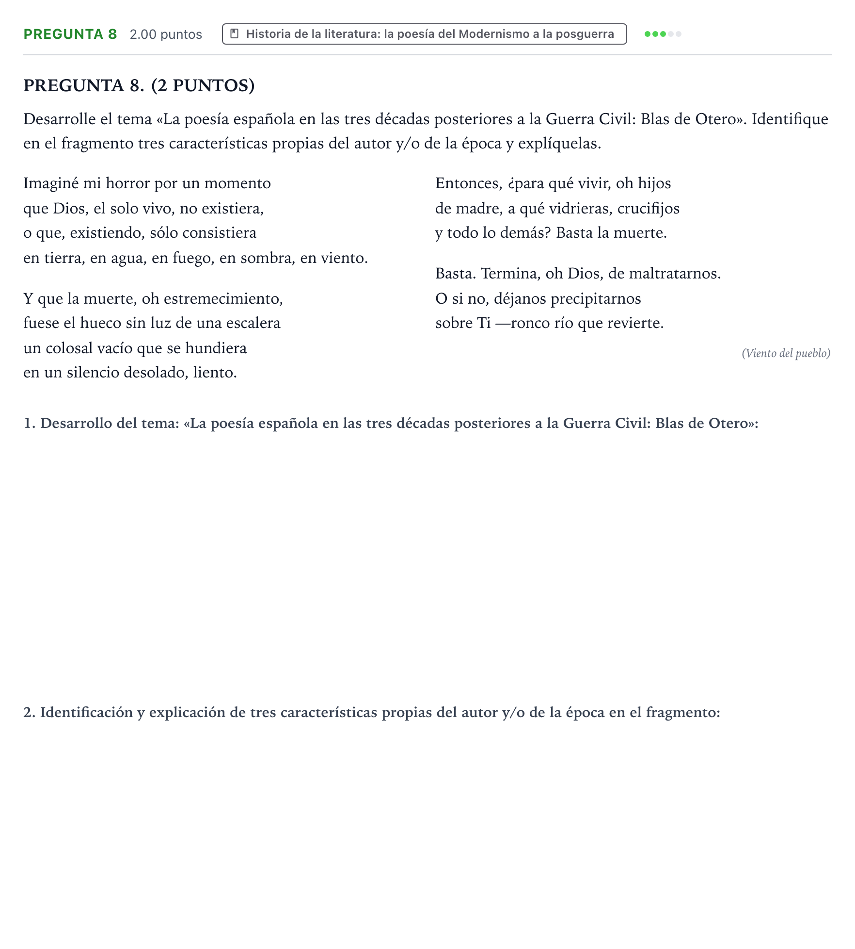 Enunciado: Pregunta 8 · Lengua Castellana y Literatura II PAU Galicia Extraordinaria 2022