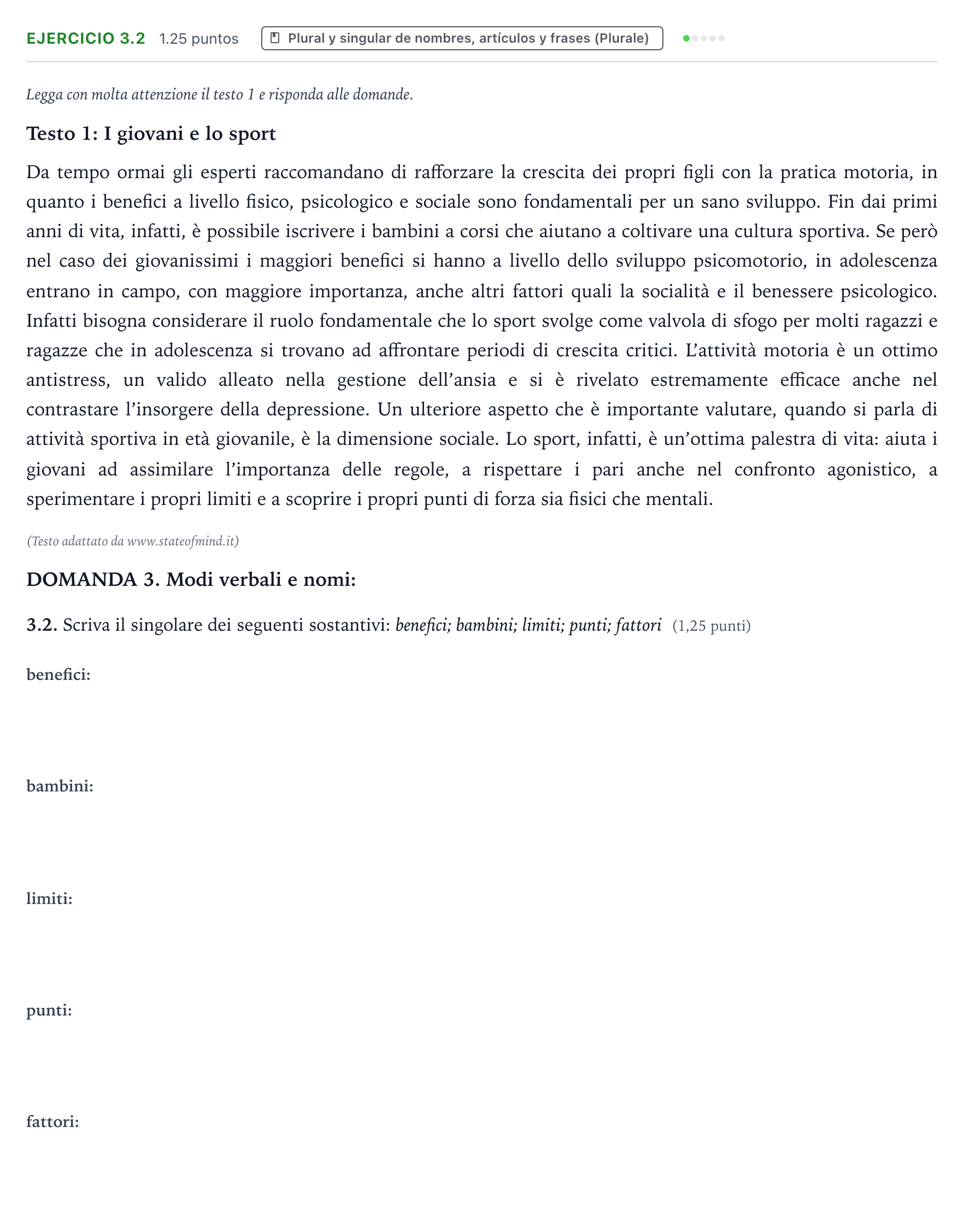 Enunciado: Ejercicio 3.2 · Italiano PAU Galicia Ordinaria 2022