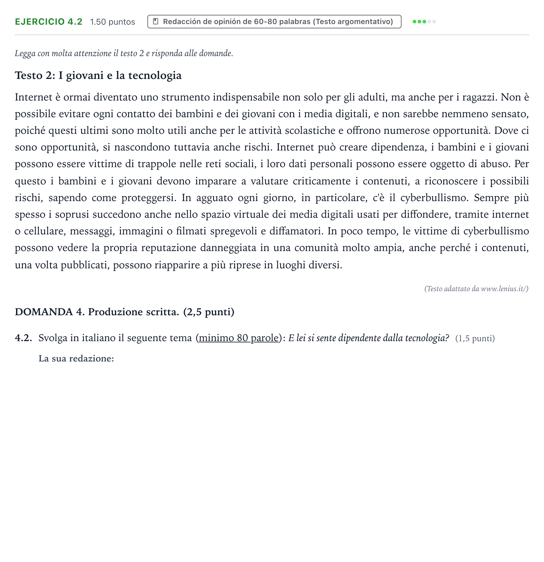 Enunciado: Ejercicio 4.2 · Italiano PAU Galicia Ordinaria 2022