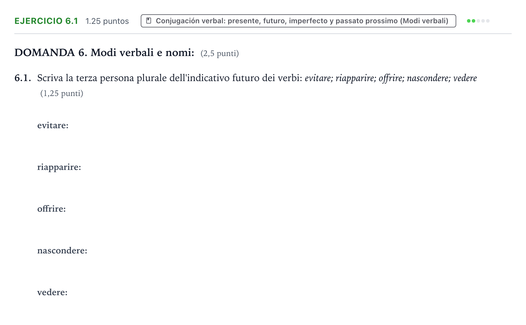 Enunciado: Ejercicio 6.1 · Italiano PAU Galicia Ordinaria 2022