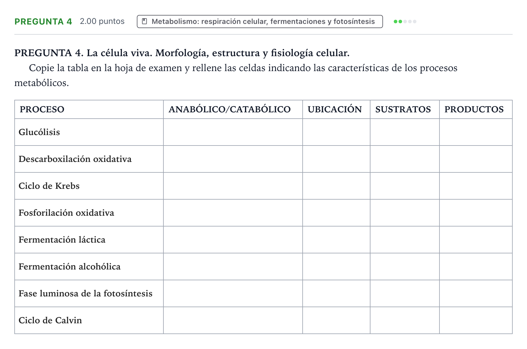 Enunciado: Pregunta 4 · Biología PAU Galicia Ordinaria 2022