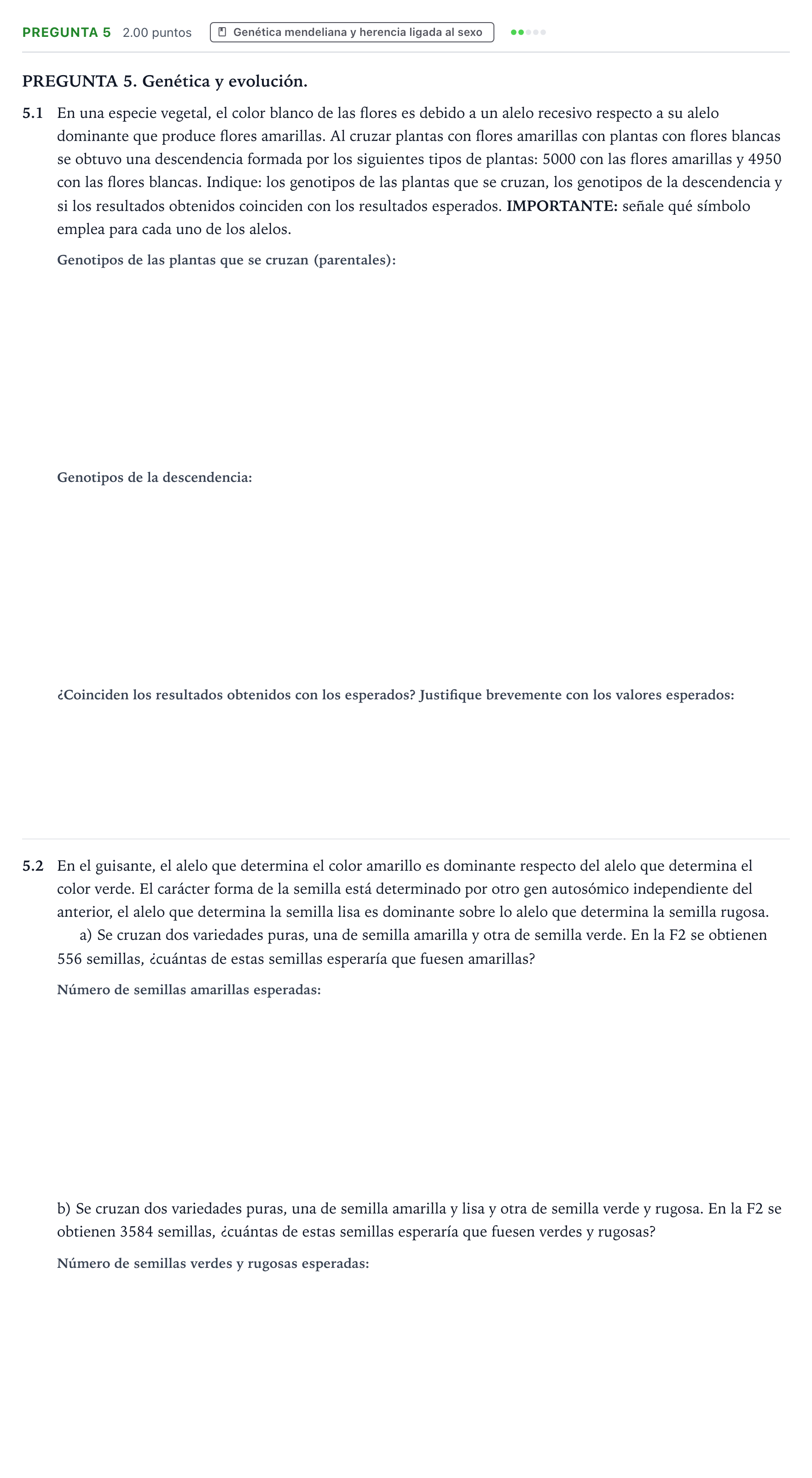 Enunciado: Pregunta 5 · Biología PAU Galicia Ordinaria 2022