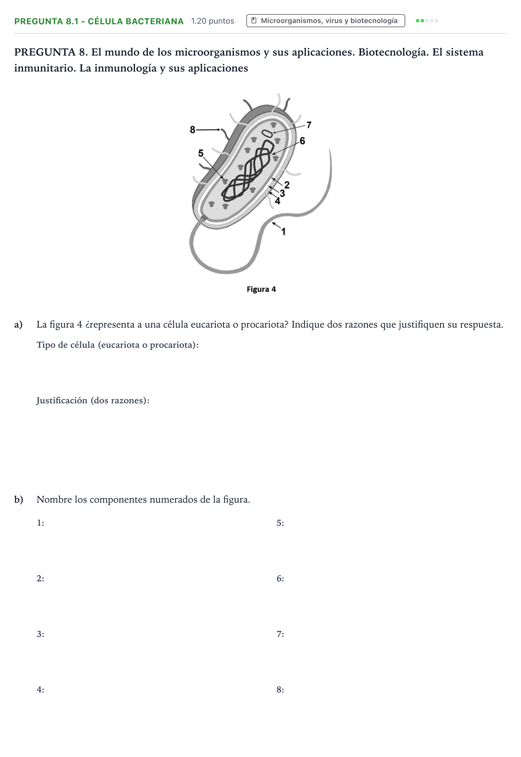 Enunciado: Pregunta 8.1 - Célula bacteriana · Biología PAU Galicia Ordinaria 2022