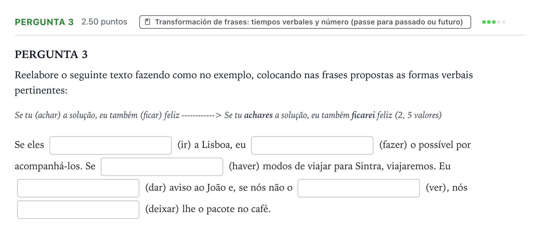 Enunciado: Ejercicio Pergunta 3 · Portugués PAU Galicia Extraordinaria 2022
