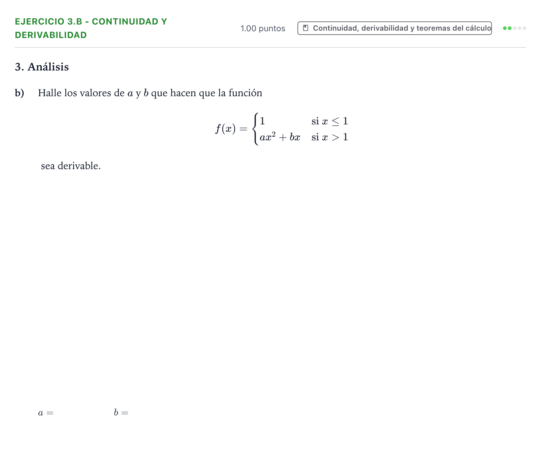 Enunciado: Ejercicio 3.b - Continuidad y derivabilidad · Matemáticas II PAU Galicia Extraordinaria 2022