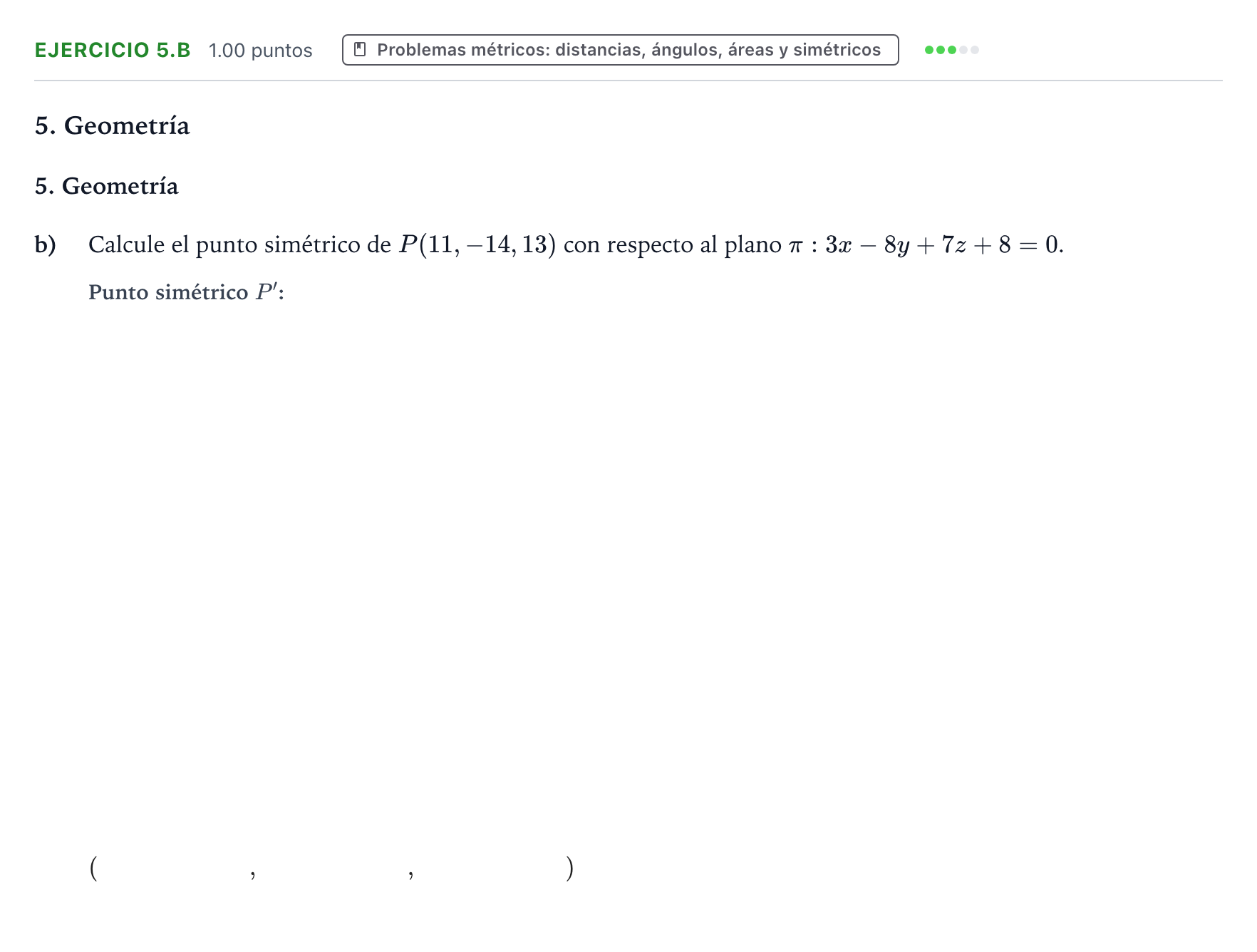Enunciado: Ejercicio 5.b - Problemas métricos · Matemáticas II PAU Galicia Extraordinaria 2022