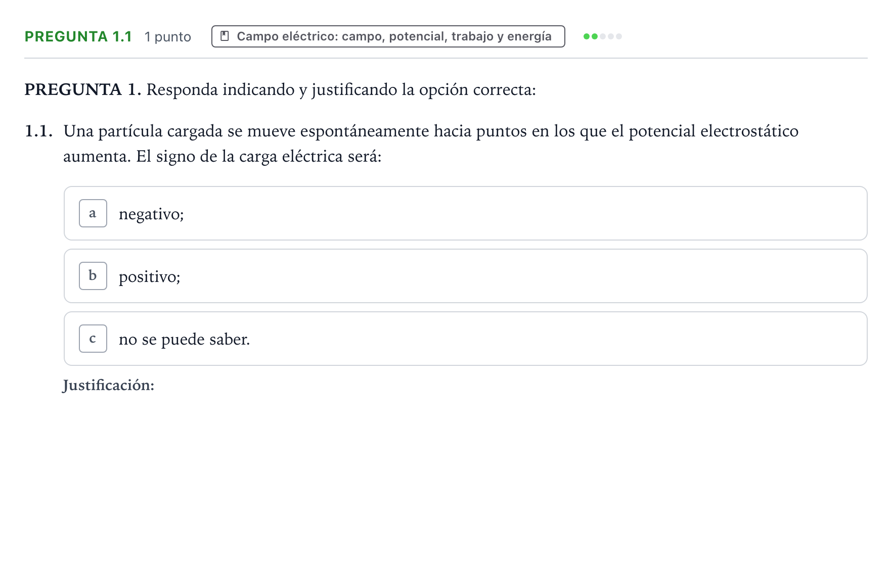 Enunciado: Pregunta 1.1 · Física PAU Galicia Ordinaria 2022