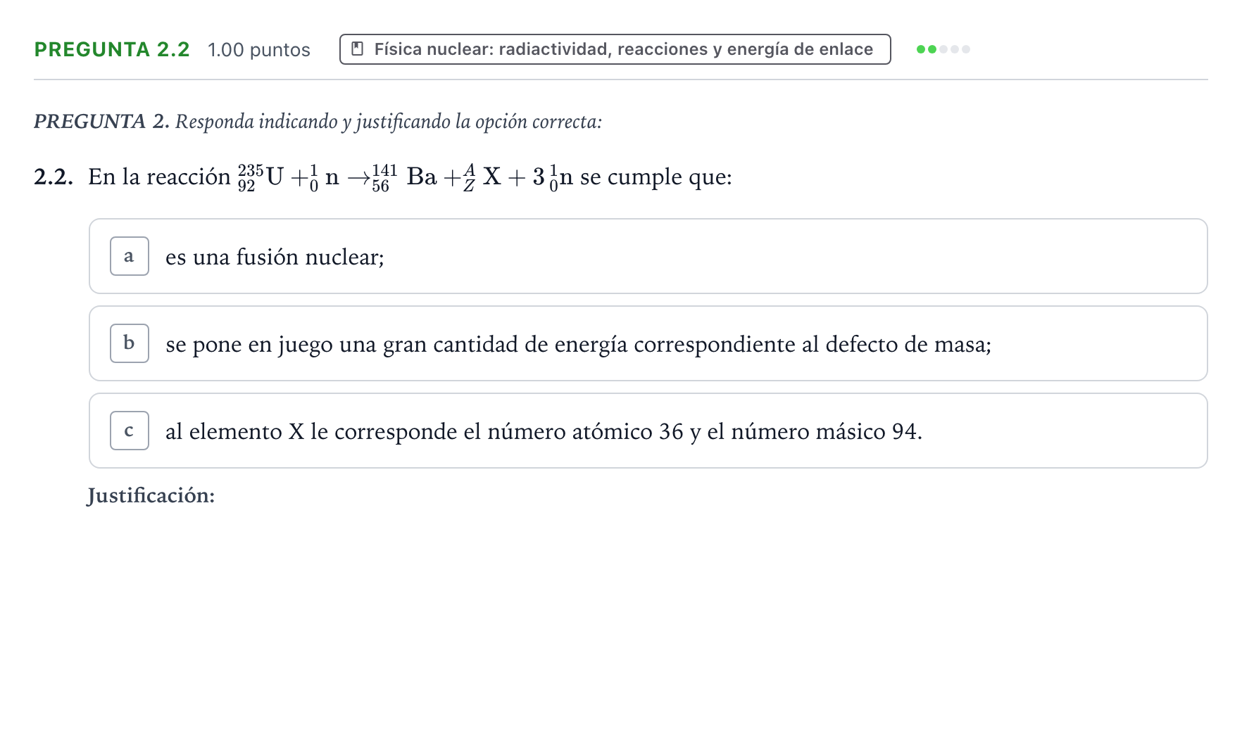 Enunciado: Pregunta 2.2 · Física PAU Galicia Ordinaria 2022