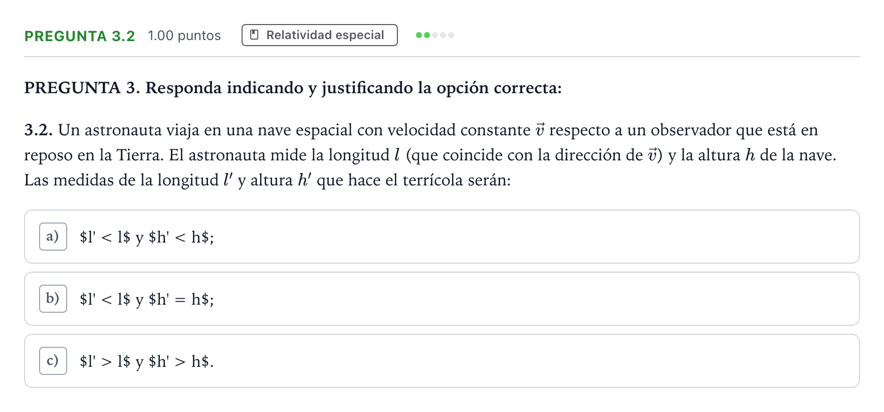 Enunciado: Pregunta 3.2 · Física PAU Galicia Ordinaria 2022