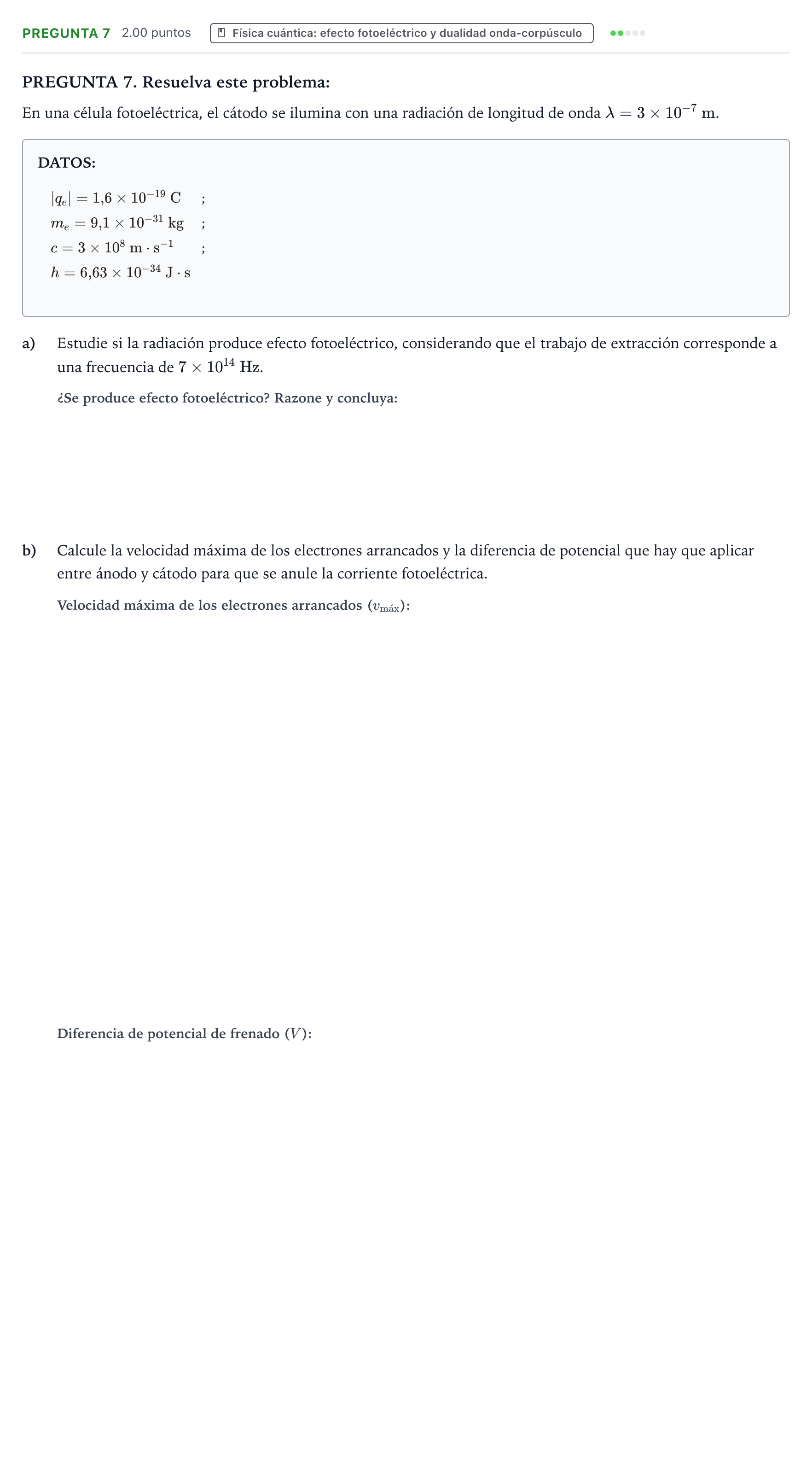Enunciado: Pregunta 7 · Física PAU Galicia Ordinaria 2022