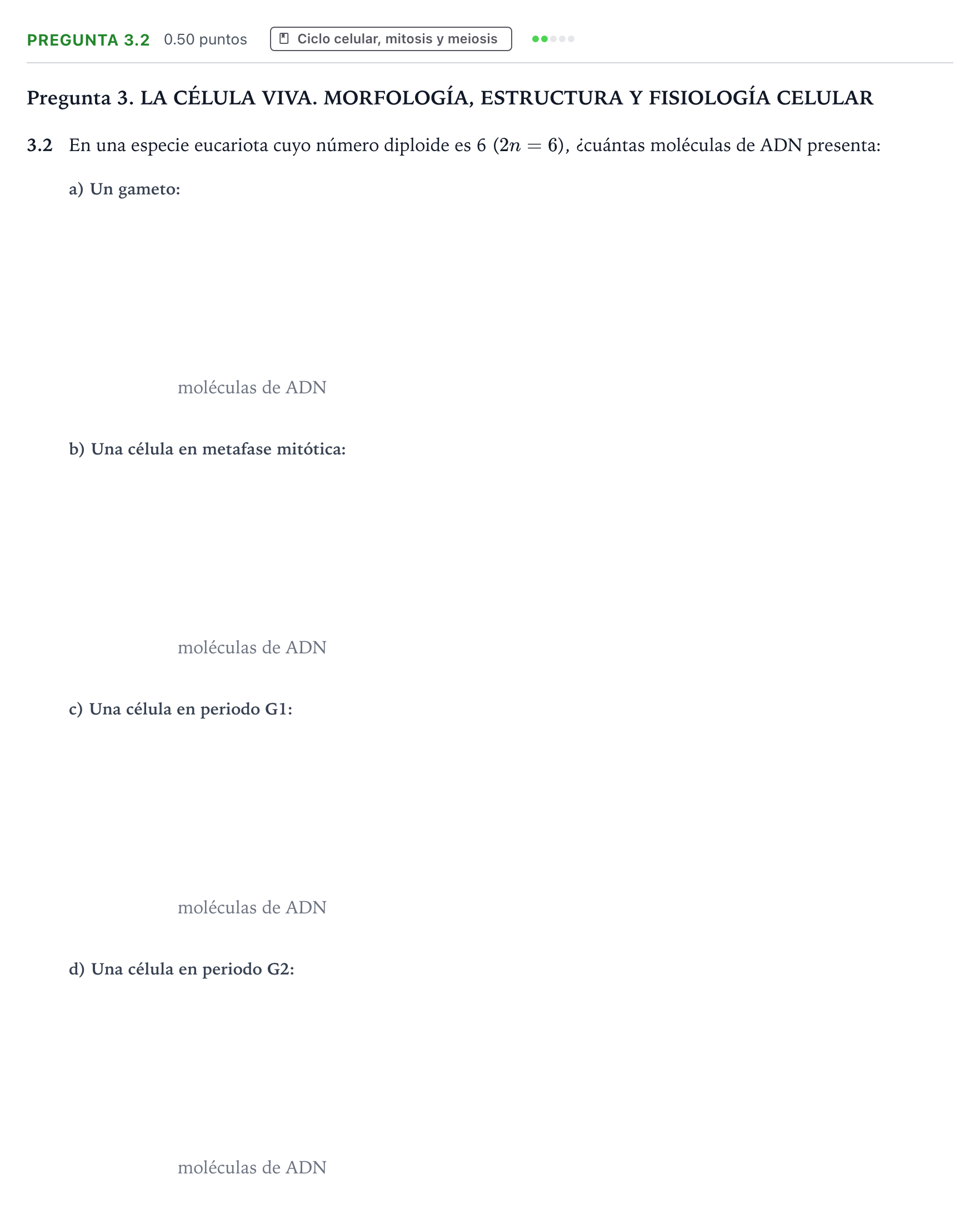 Enunciado: Pregunta 3.2 - Ciclo celular · Biología PAU Galicia Extraordinaria 2022