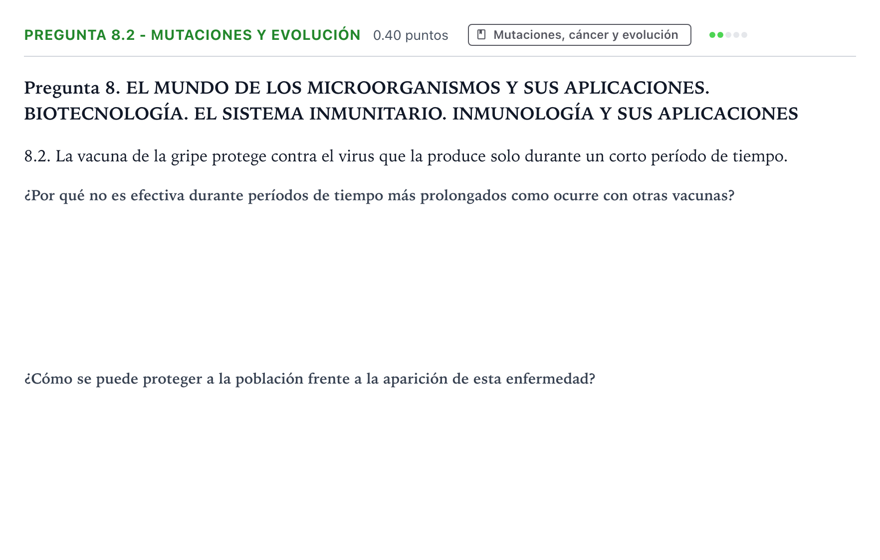 Enunciado: Pregunta 8.2 - Mutaciones y evolución · Biología PAU Galicia Extraordinaria 2022
