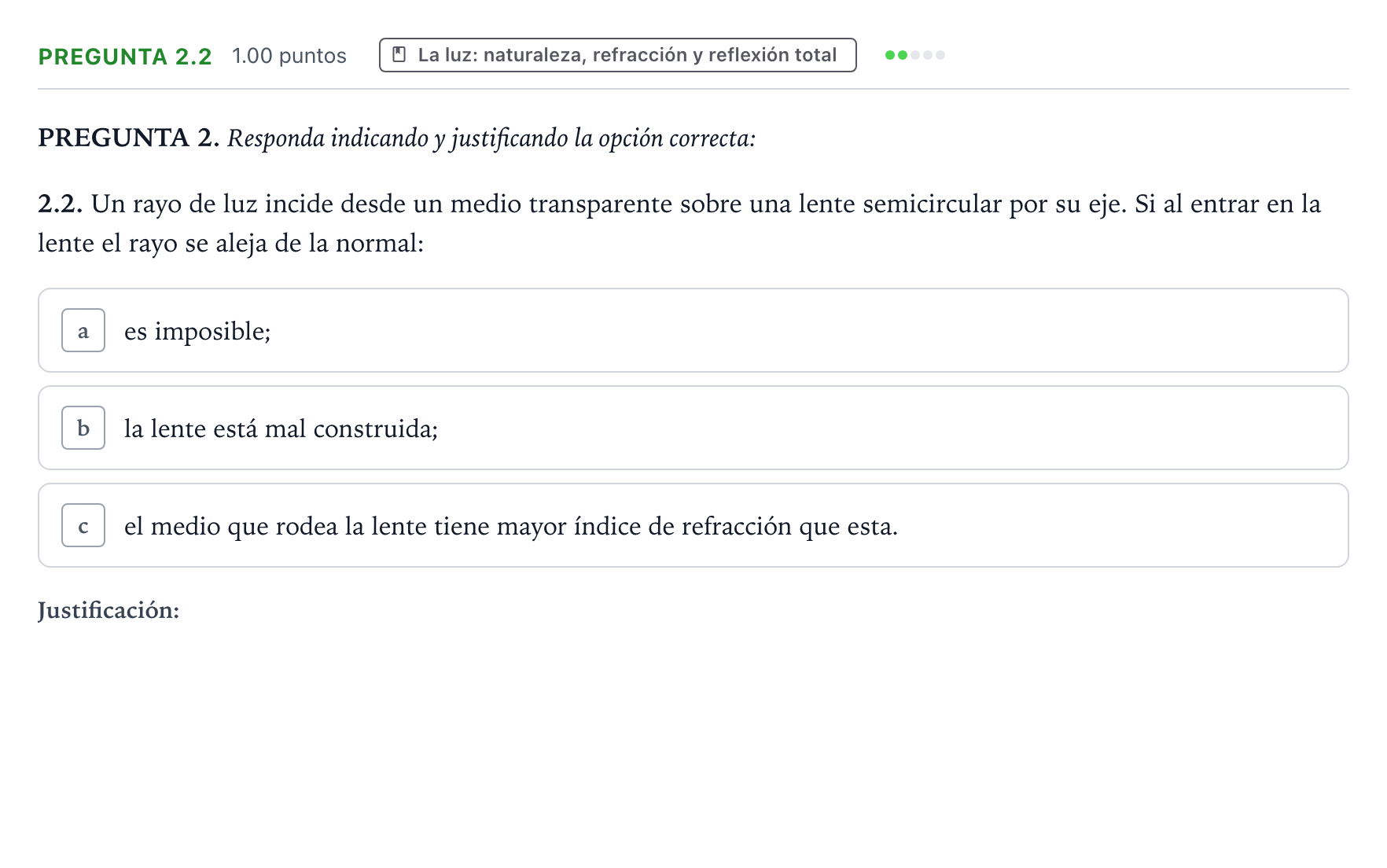 Enunciado: Pregunta 2.2 · Física PAU Galicia Extraordinaria 2022