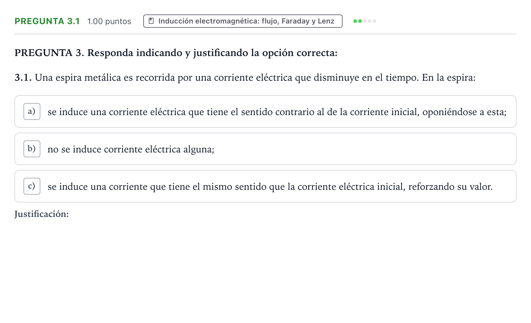 Enunciado: Pregunta 3.1 · Física PAU Galicia Extraordinaria 2022