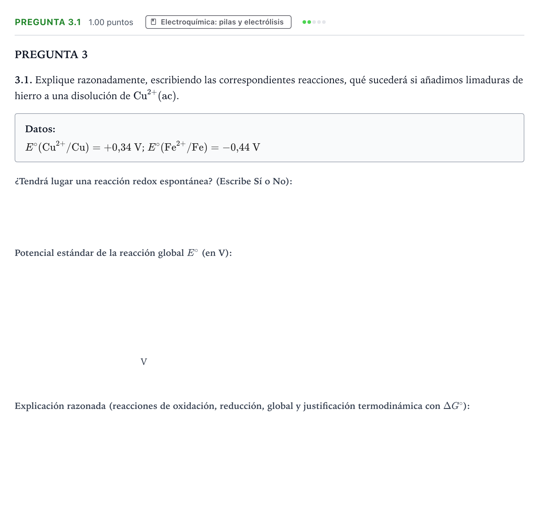 Enunciado: Pregunta 3.1 - Electroquímica: pilas y electrólis… · Química PAU Galicia Ordinaria 2022