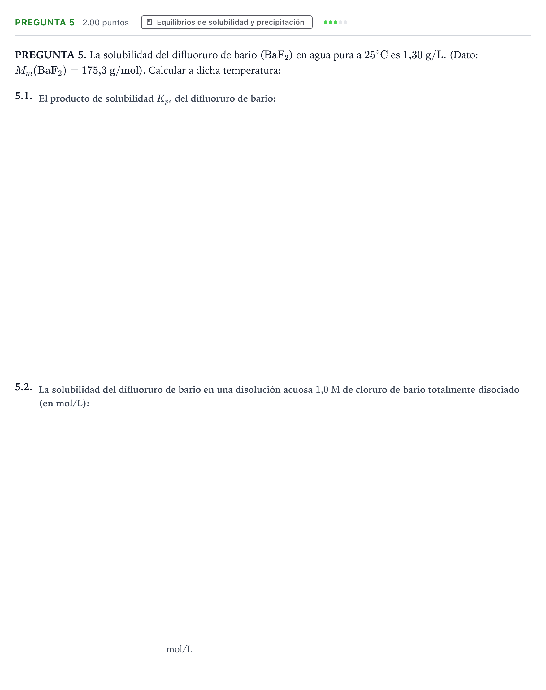 Enunciado: Pregunta 5 · Química PAU Galicia Ordinaria 2022