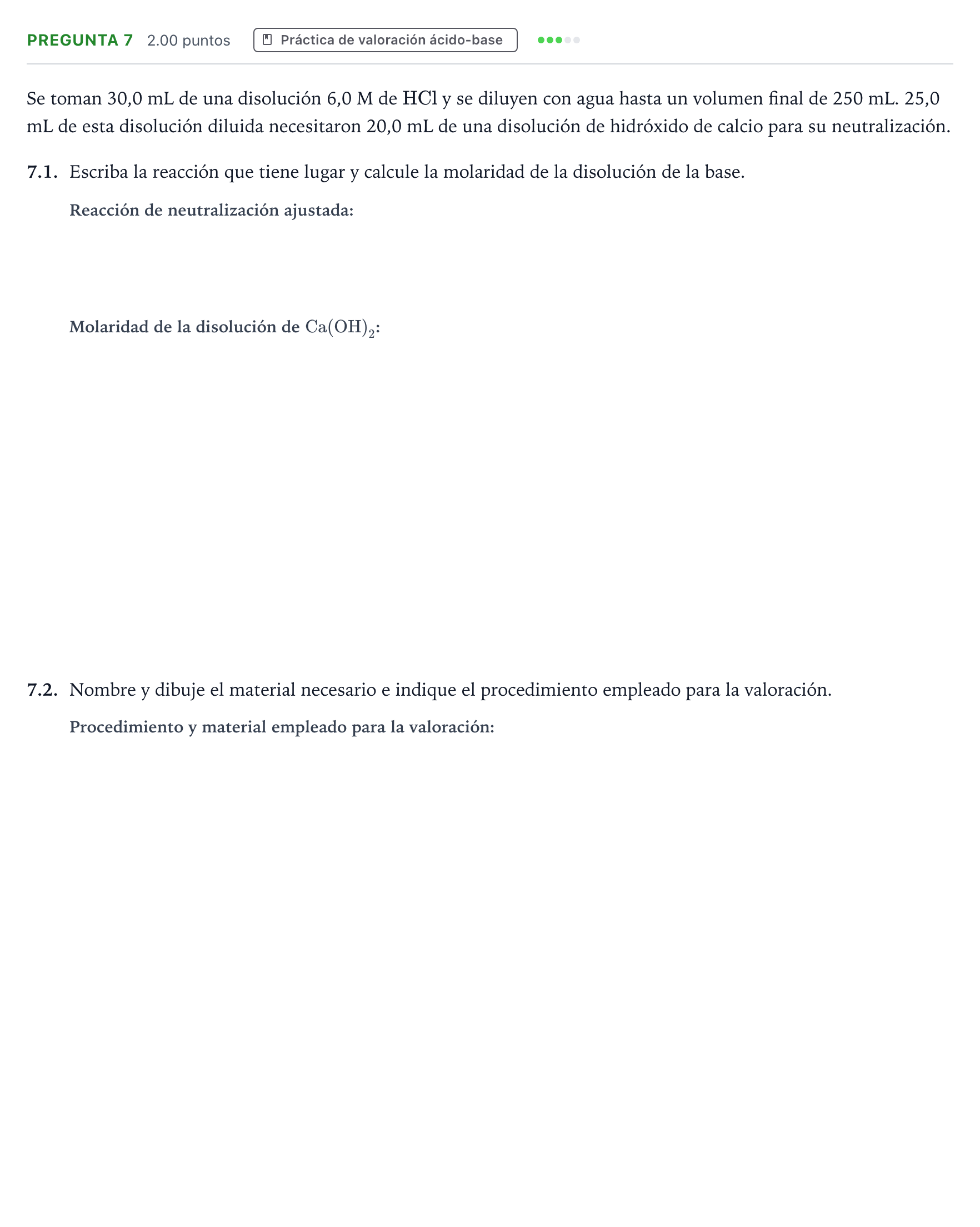 Enunciado: Pregunta 7 · Química PAU Galicia Ordinaria 2022