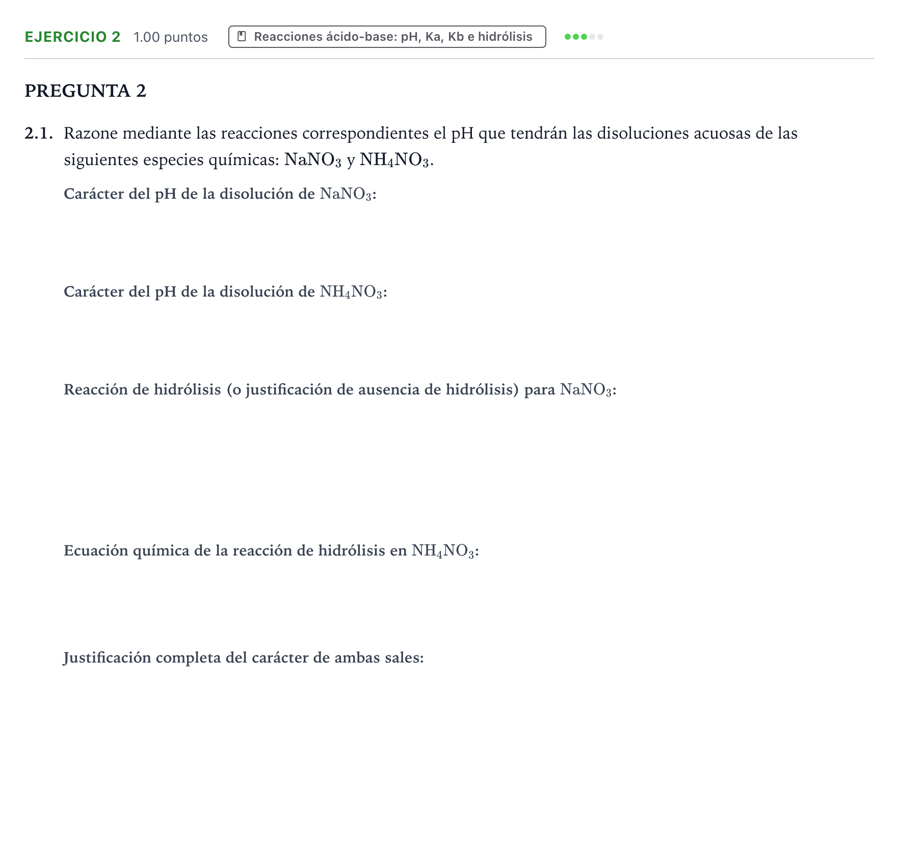Enunciado: Ejercicio 2 - Reacciones ácido-base · Química PAU Galicia Extraordinaria 2022