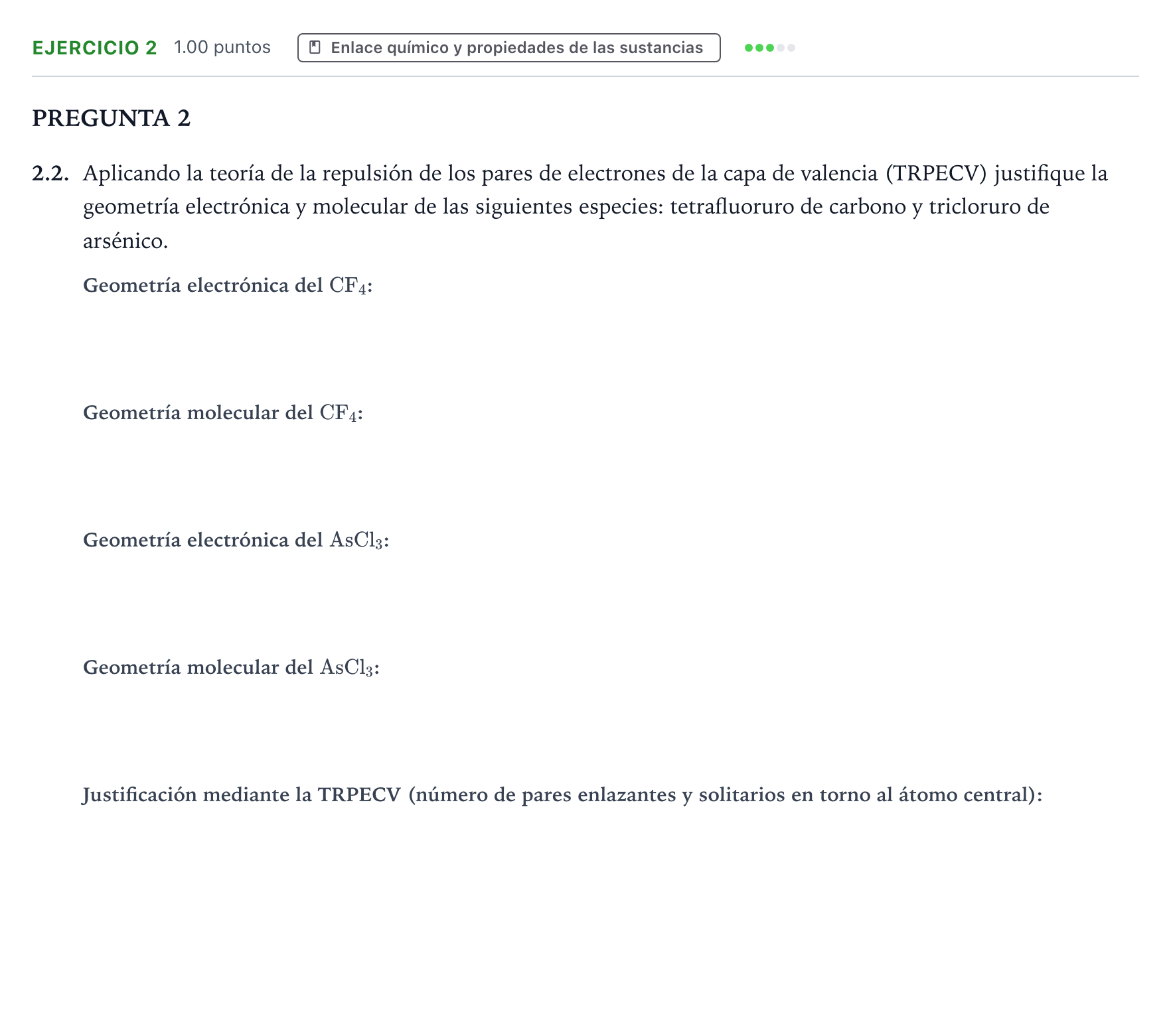 Enunciado: Ejercicio 2 - Enlace químico y propiedades de las sustancias · Química PAU Galicia Extraordinaria 2022