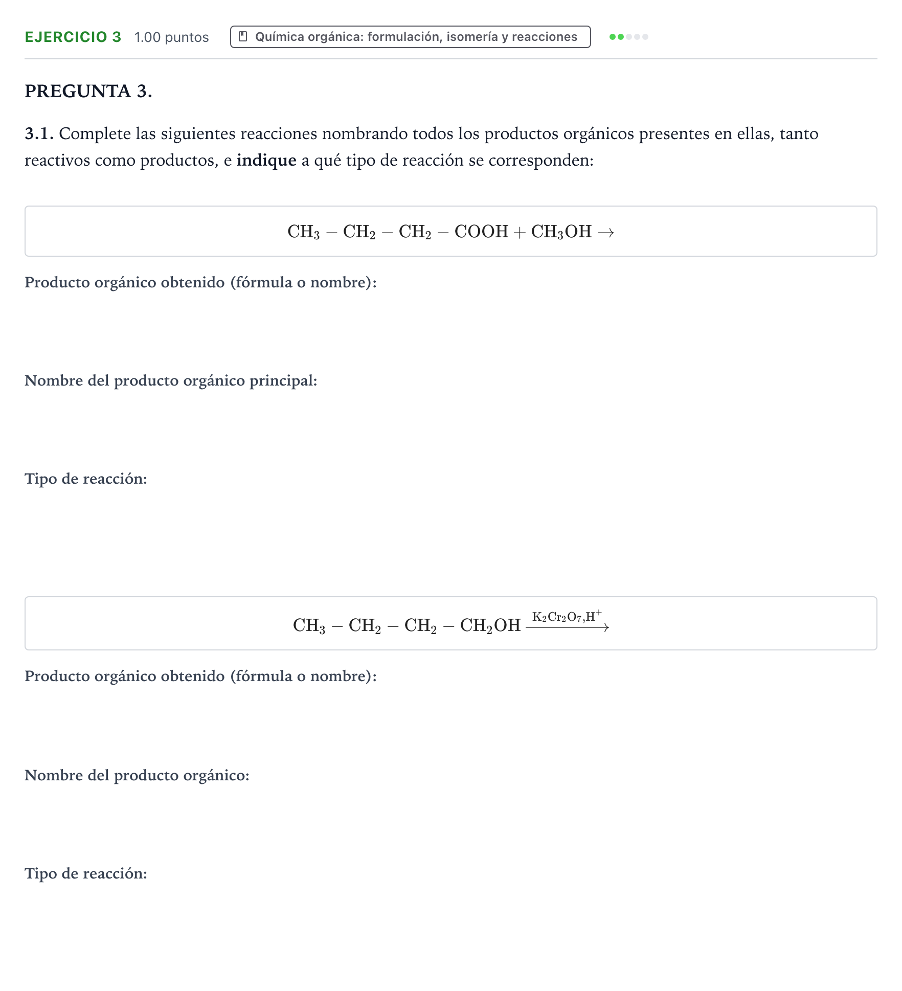 Enunciado: Ejercicio 3 - Química orgánica · Química PAU Galicia Extraordinaria 2022