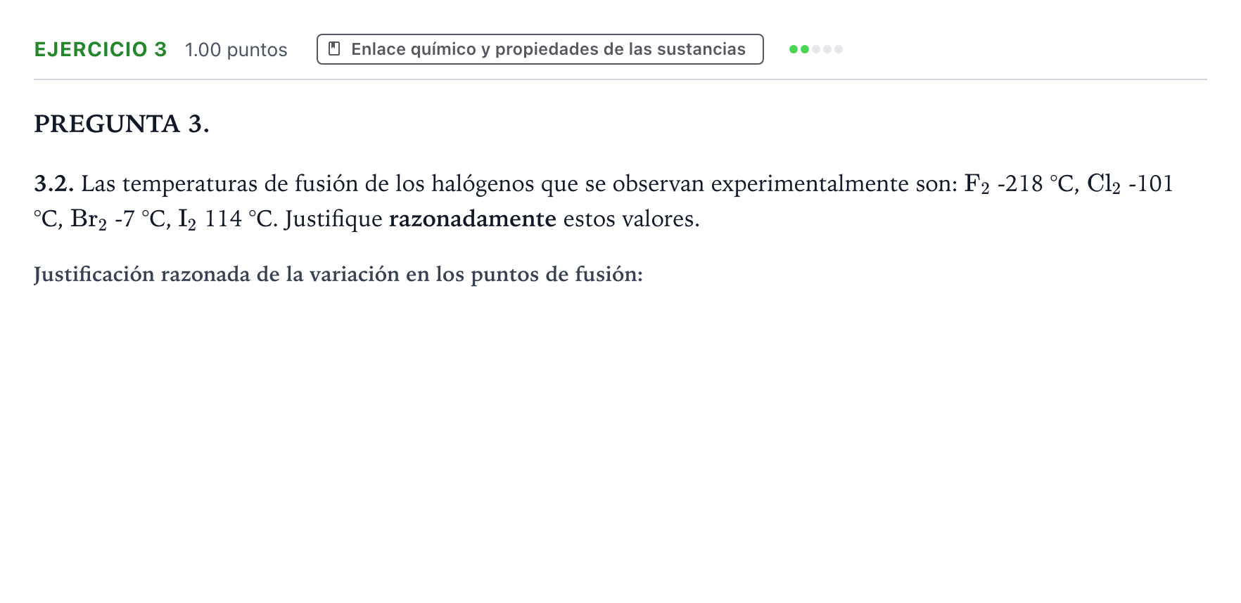 Enunciado: Ejercicio 3 - Enlace químico y propiedades de las sustancias · Química PAU Galicia Extraordinaria 2022