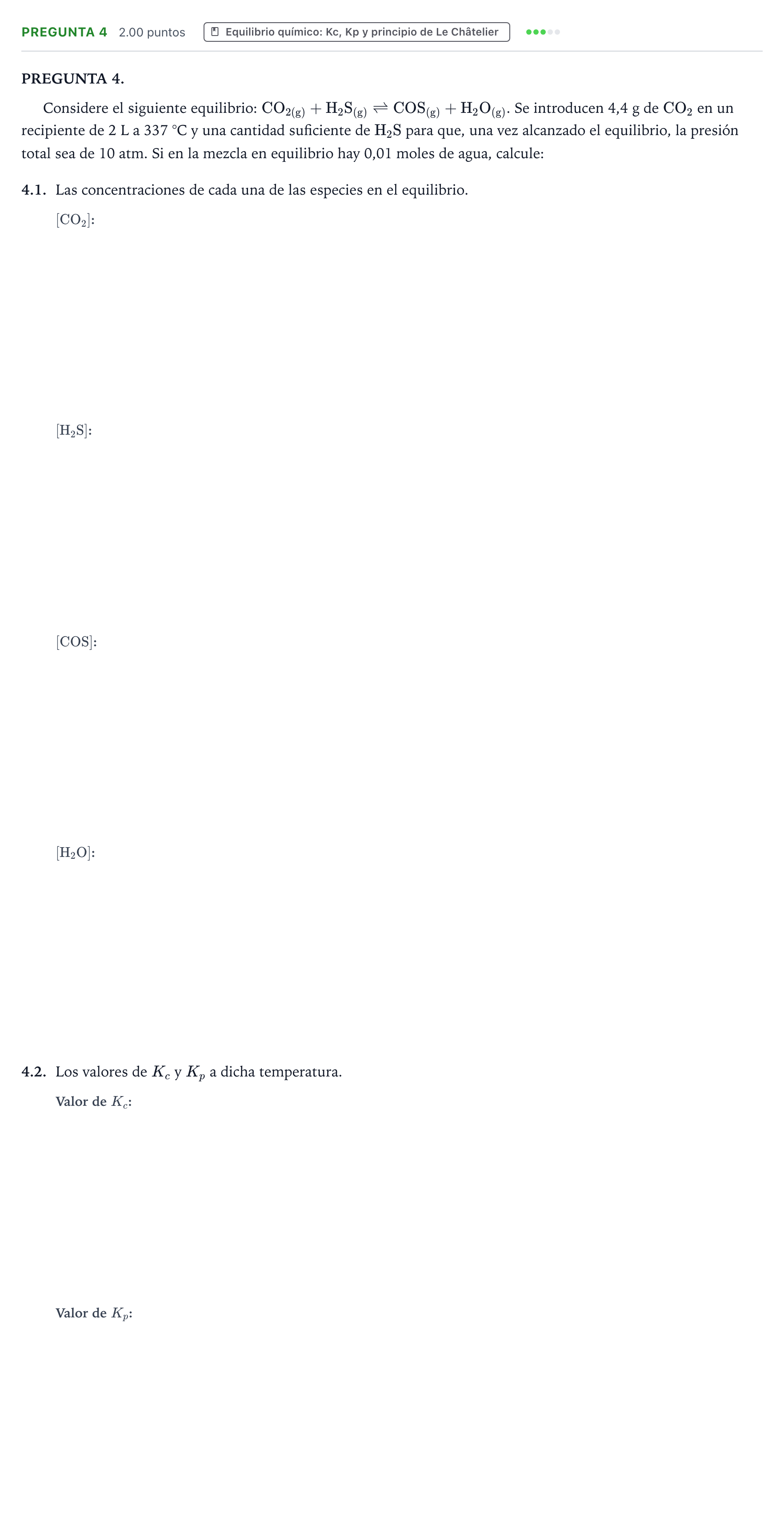 Enunciado: Pregunta 4 · Química PAU Galicia Extraordinaria 2022