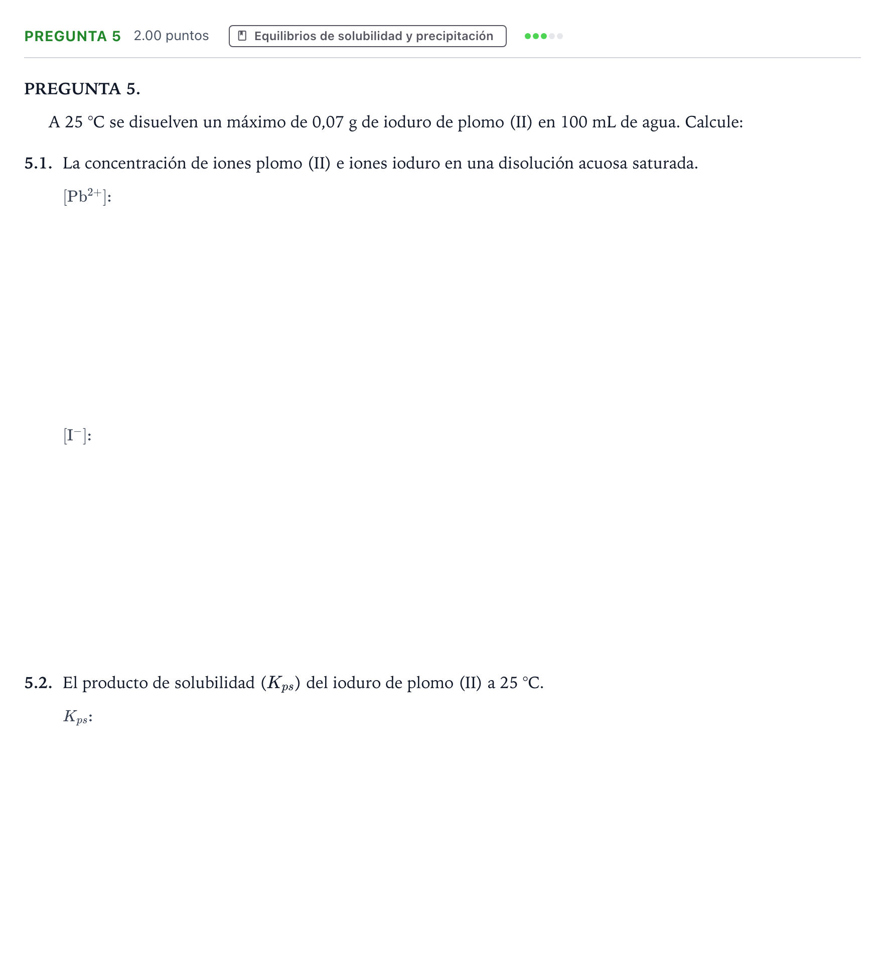 Enunciado: Pregunta 5 · Química PAU Galicia Extraordinaria 2022