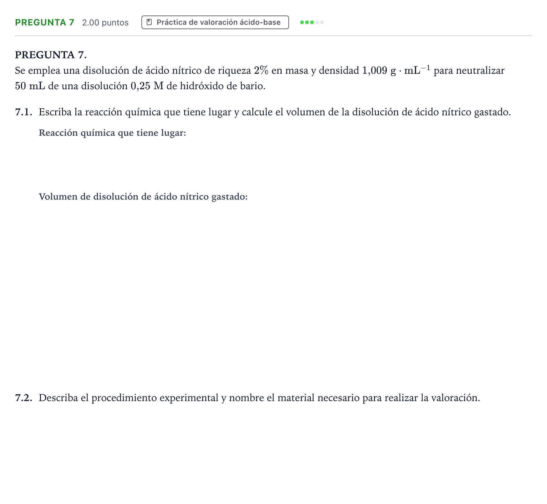 Enunciado: Pregunta 7 · Química PAU Galicia Extraordinaria 2022