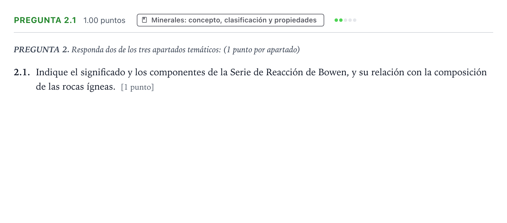 Enunciado: Pregunta 2.1 - Minerales · Geología y Ciencias Ambientales PAU Galicia Ordinaria 2022
