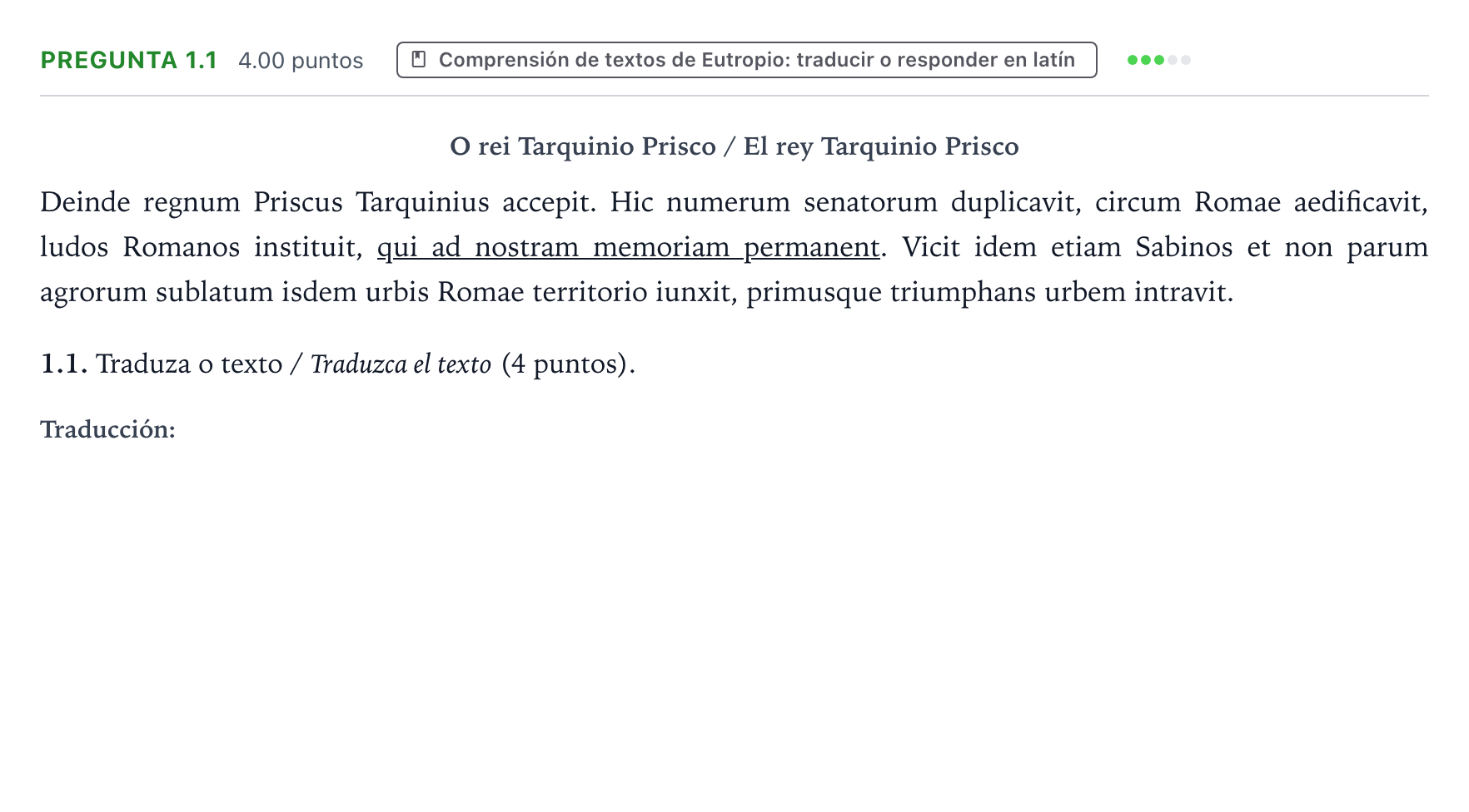 Enunciado: Pregunta 1.1 · Latín II PAU Galicia Ordinaria 2022